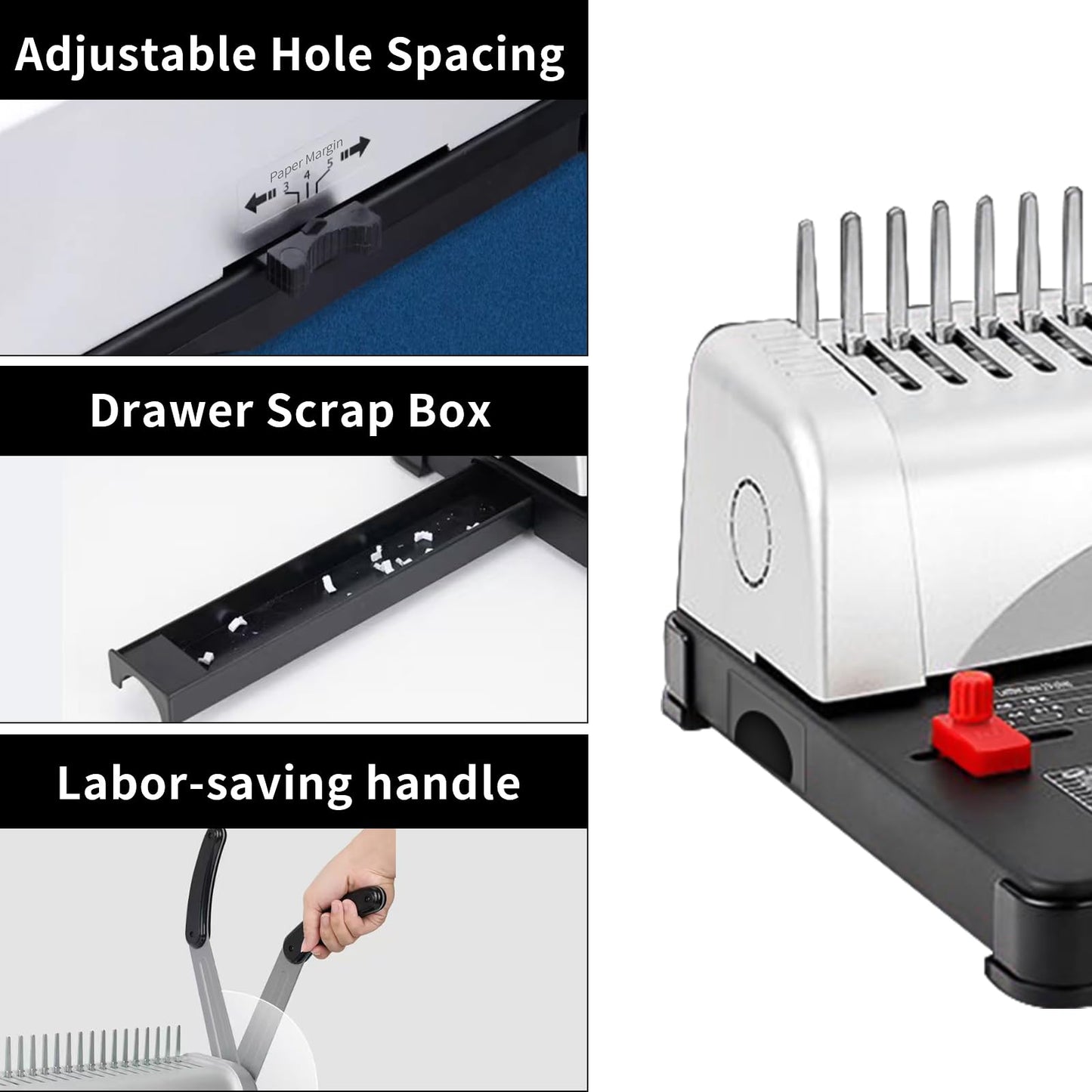 Comb Binding Machine, 21-Hole, 450 Sheets Capacity, Punch up to 12 Sheets,Punch Comb Binder Machines for Letter Size A5/A4 Paper with 100pcs 1/4" Binding Spines