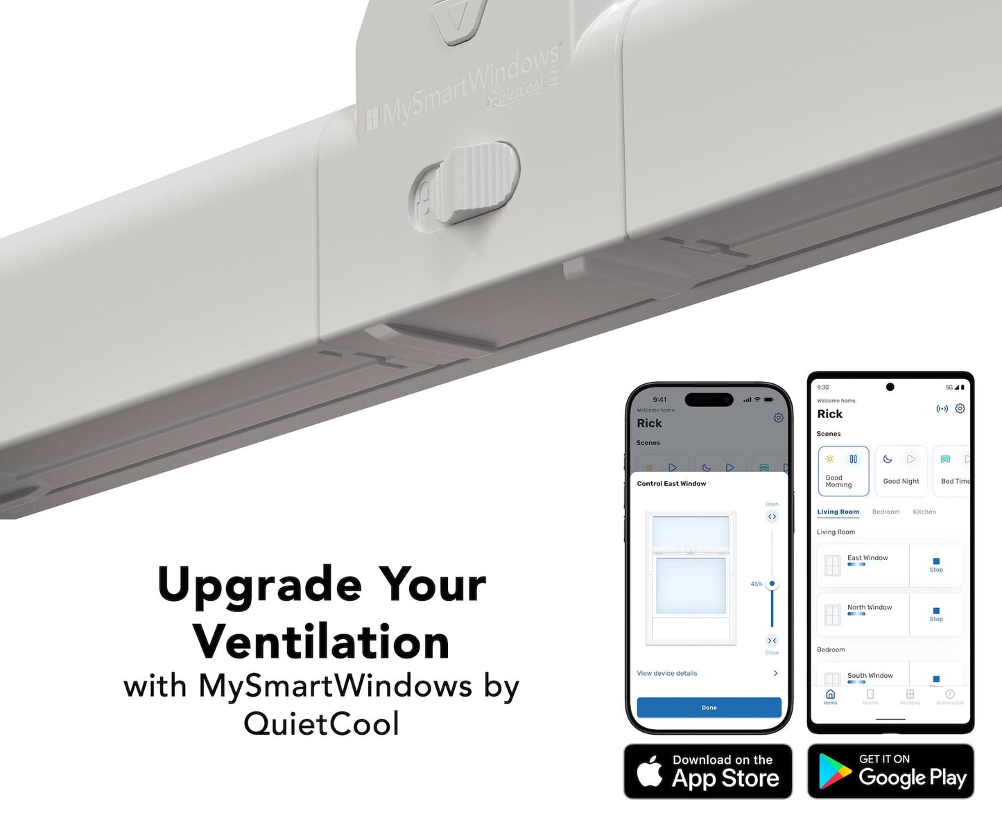 MySmartWindows Retrofit Kit by QuietCool - Smart Motorized Window Opener - App-Controlled, Solar-Powered, Whisper Quiet - Fits 2-3 ft Windows