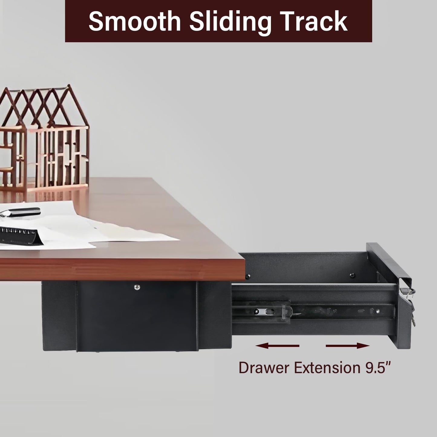 Toriexon Under Desk Drawer 15.7" x 11.8" x 4.3", Under Desk Pull Out Drawer with Lock and Keys, 4.3” & 7.5” Optional Bracket Height, Storage Organizer for Workbench with Drawers