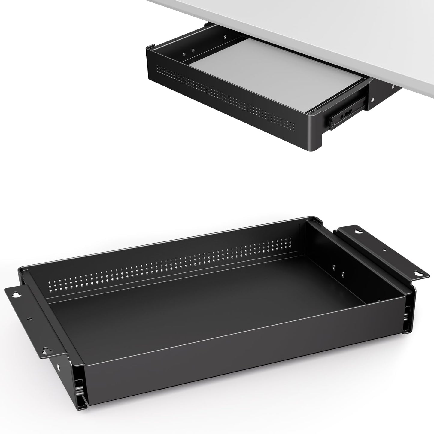 PUTORSEN Under Desk Storage Drawer 15.7" Wide - Smooth Slide Out Organizer for Standing Desk & Home Office,Max Load 17.6 lbs,Quiet Glide, Black