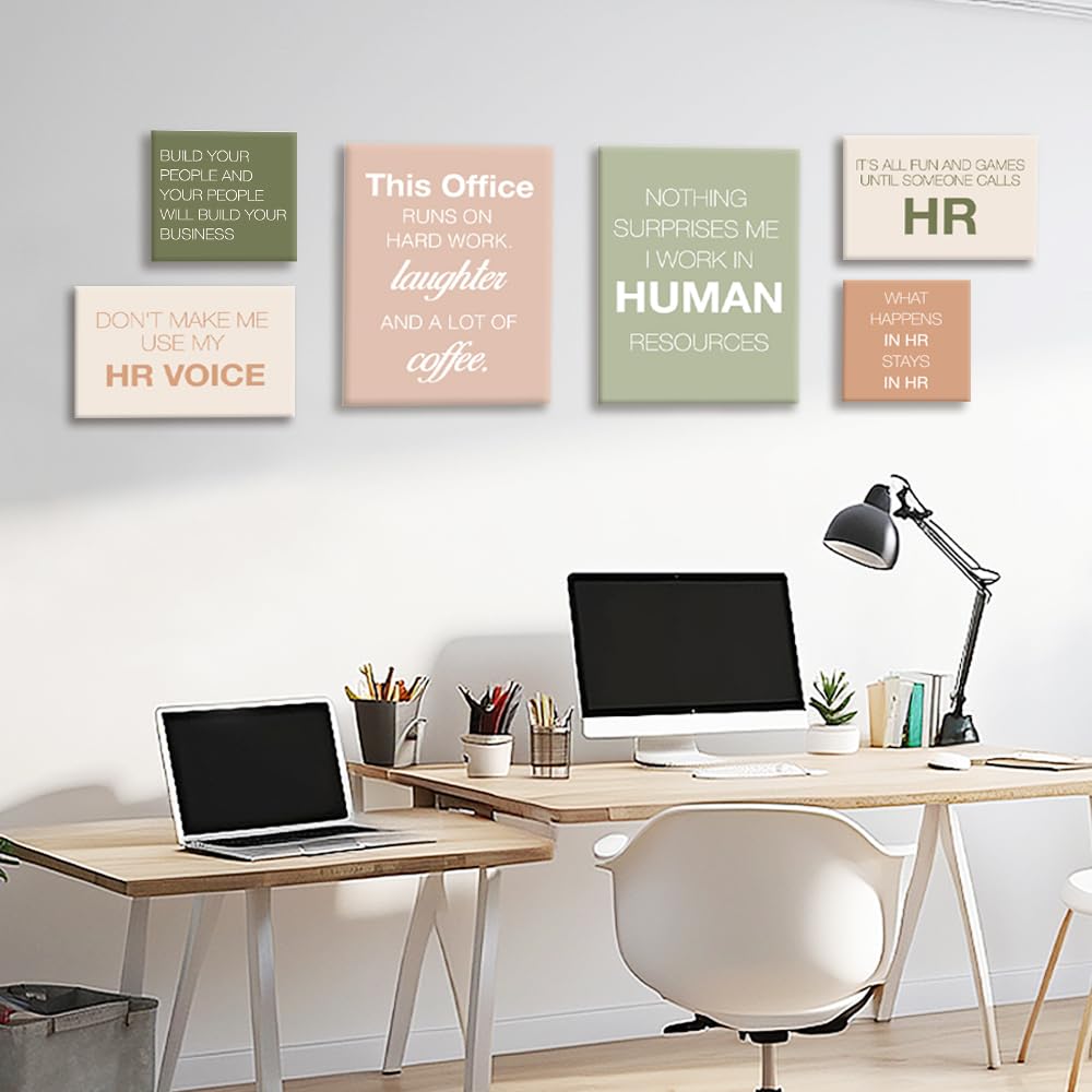 YEOION Hr Wall Decor,Hr Wall Art for Office,Human Resources Office Wall Art Canvas Frame Artwork Set of 6