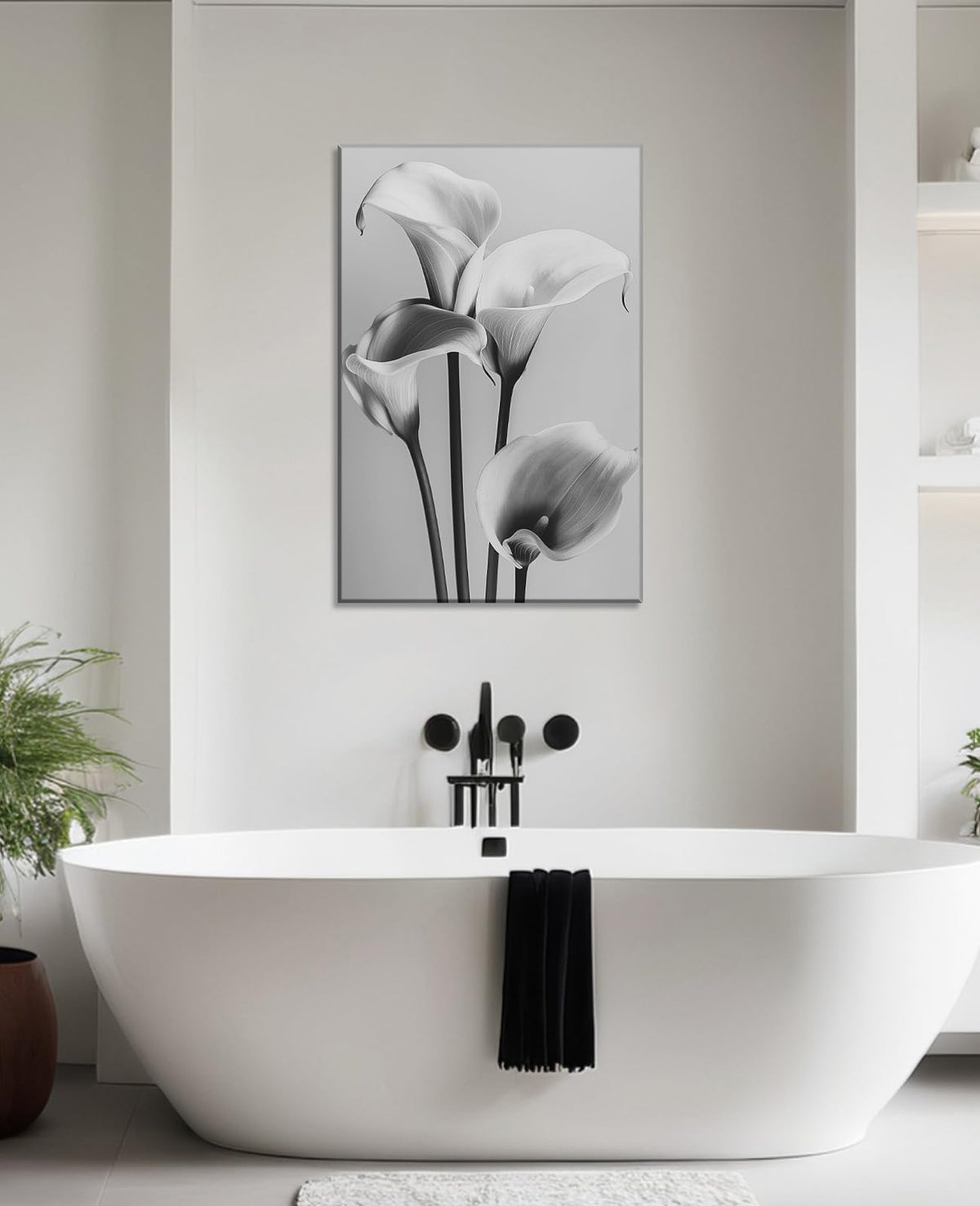 Black and White Flower Wall Art Calla Lily Picture Elegant Floral Canvas Prints Modern Painting Ready to Hang for Bathroom Living Room Bedroom Home Office Decor Framed(Flower-12,12.00"x18.00")