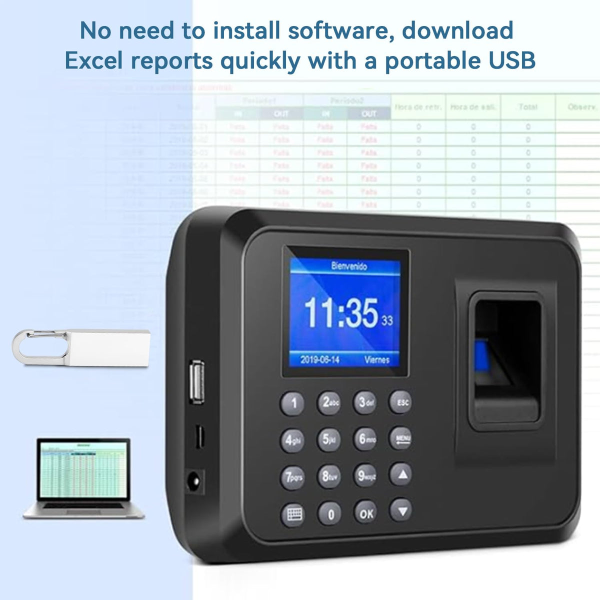Mokhike Time Clocks for Employees Small Business, 2 in 1 Time Clock (Fingerprint & Password) Employee Clock in & Out Machine Attendance Punch Clock Recorder Tracker for Small Businesses & Offices