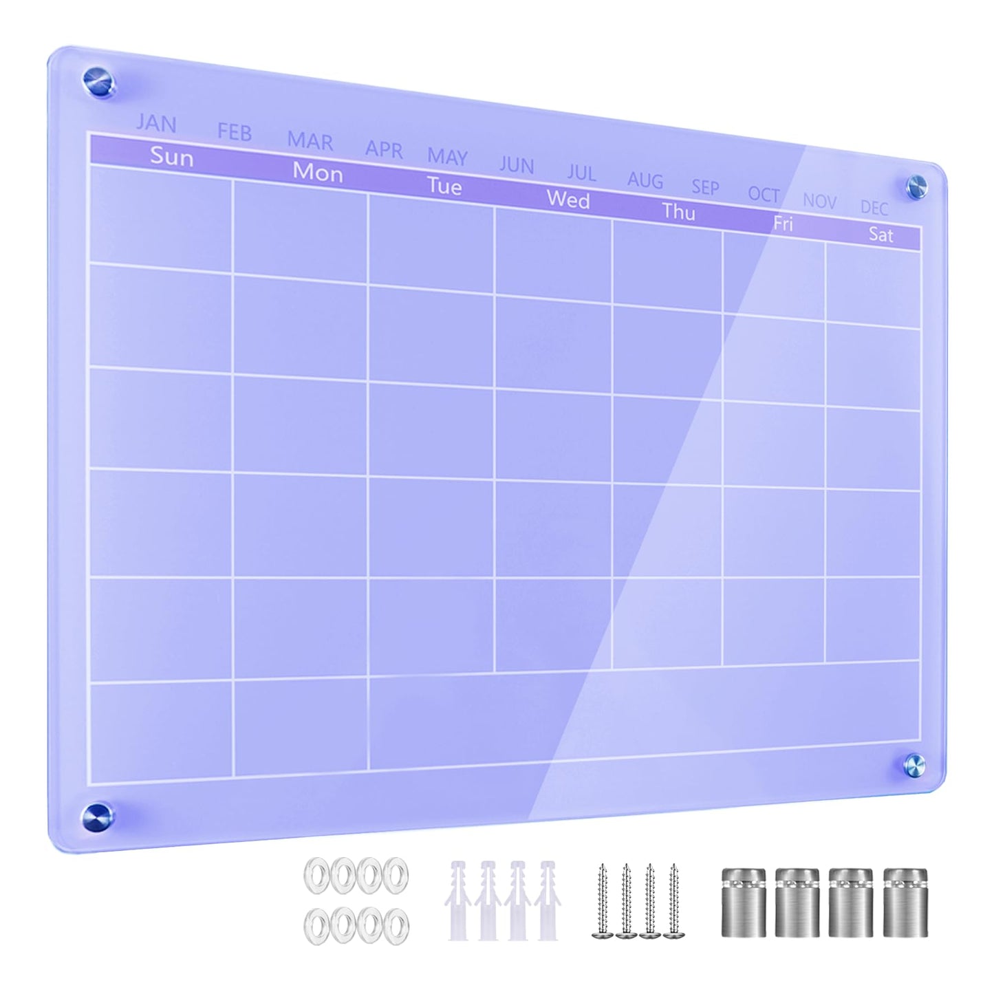Marribol Acrylic Calendar for Wall,15.7''x11.8'',Acrylic Wall Calendar with Dry Erase Surface,Acrylic Monthly Calendar for Wall,Purple Dry Erase Board for Home Office School-PGYL-Pu-3040