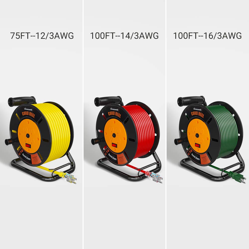 DEWENWILS Extension Cord Storage Reel with 4-Grounded Outlets, Heavy Duty Open Cord Reel for 12/3,14/3,16/3 Gauge Power Cord, Hand Wind Retractable, 10A Circuit Breaker, Rocker Power Switch