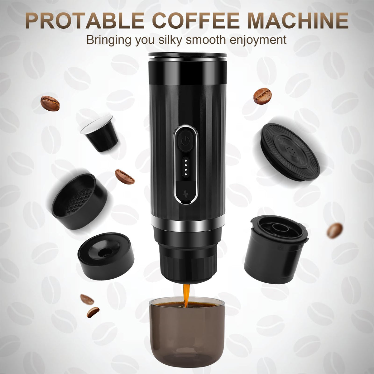 ZEMBSOYA Portable Espresso Machine, Travel Espresso Maker, Car Coffee Maker Self-Heating with USB-C, Compatible with Ground Coffee & Capsules (NS＆DG) for RV, Hiking, Camping, Office