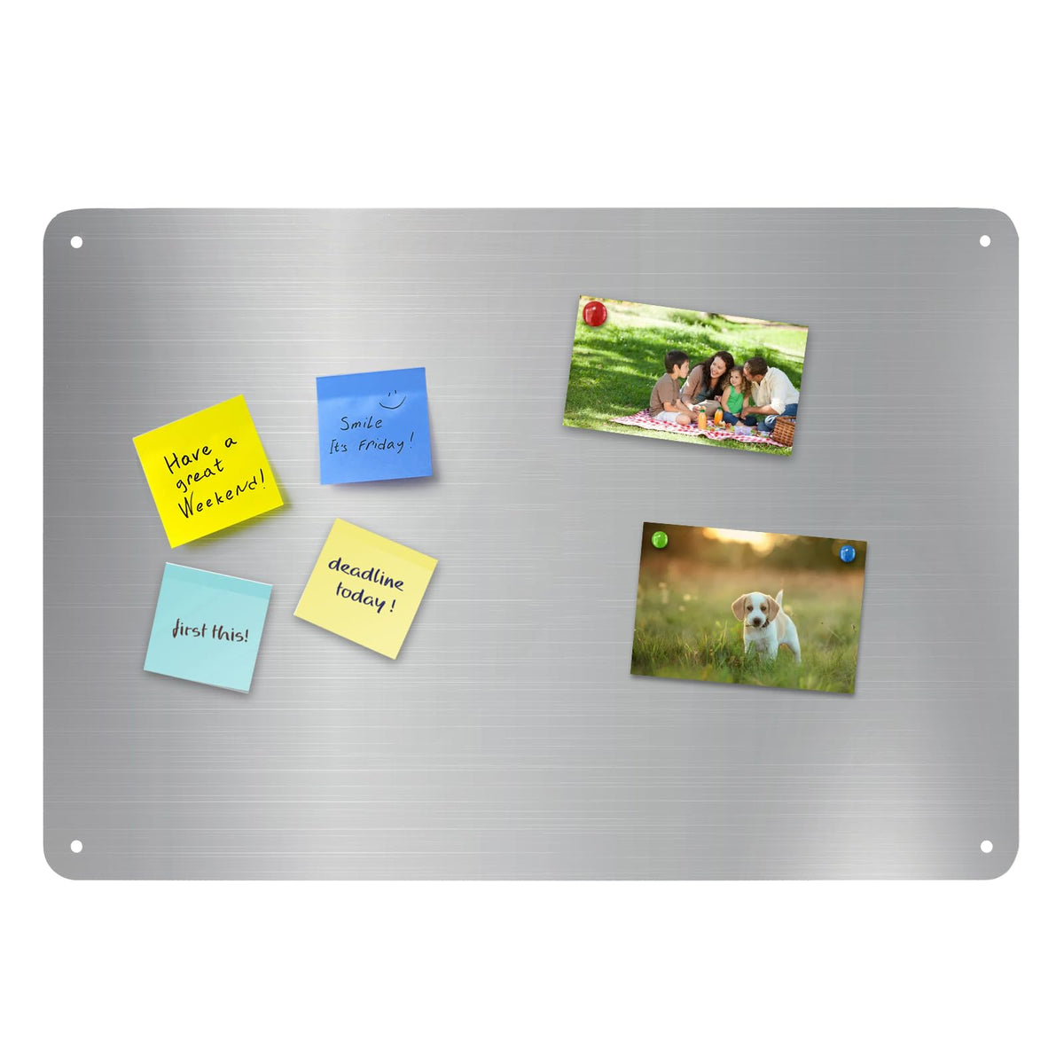 Bekith 2 Pack Stainless Steel Magnetic Board, 17.1" x 11.8" Magnet Bulletin Board to Display Magnetic Letters Numbers, Notes, Poetry, Photos, Spice Jars, Suitable for Wall, Refrigerator, Cabinet