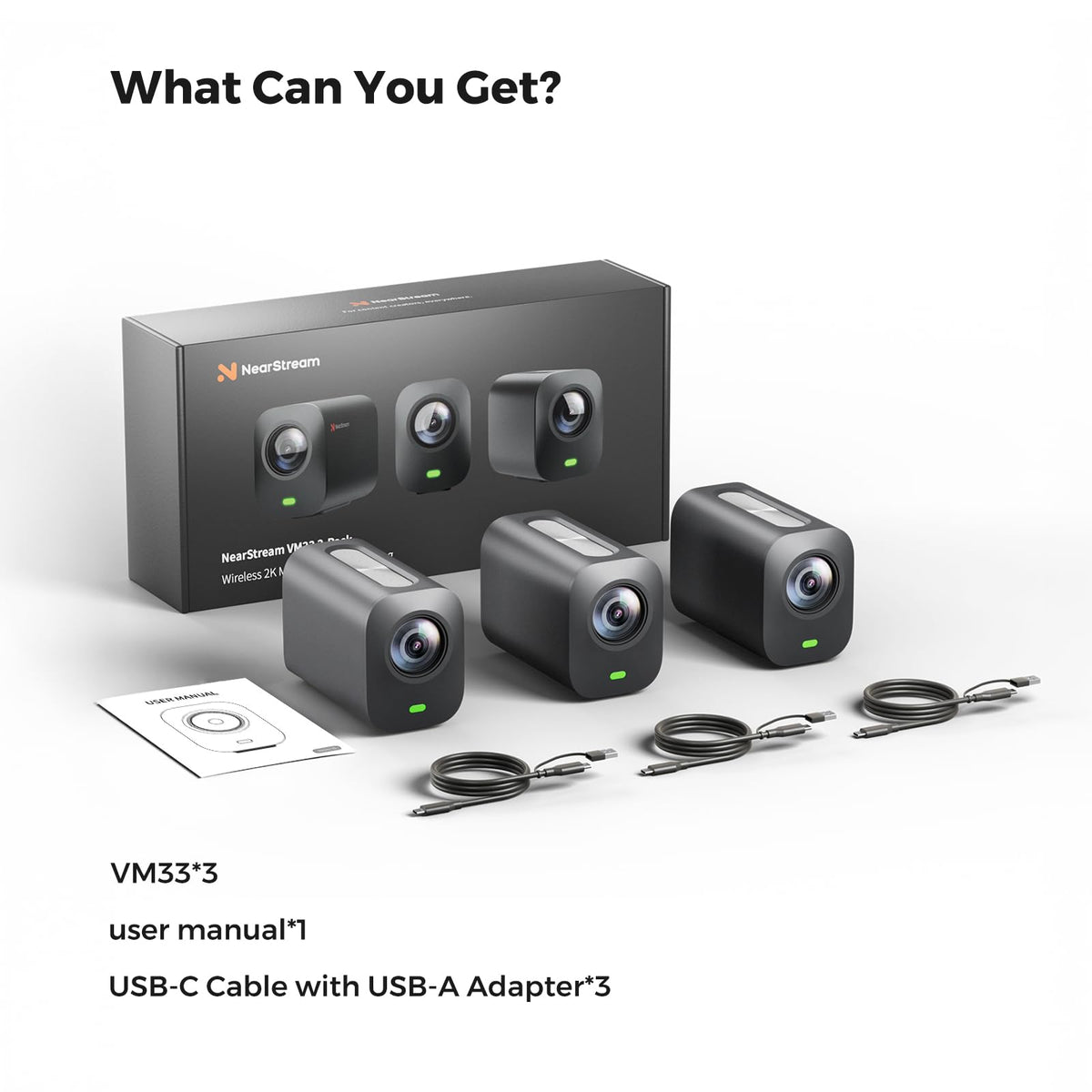 NearStream 3-Pack Live Streaming Camera 2K, Streaming Webcam with 40X Hybrid Zoom, 8-MEMS Mic with Noise Canceling, 6H Battery, Camera for Streaming on YouTube/Twitch/Facebook/Rtmp, App Control
