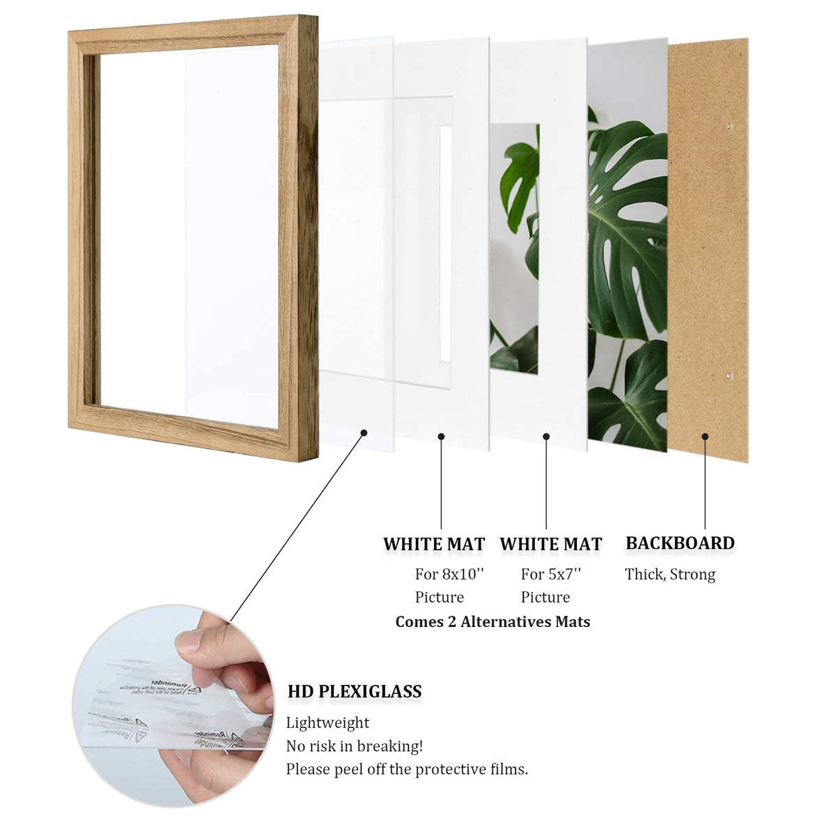 Egofine 11x14 Picture Frames with Plexiglass, Display Pictures 5x7/8x10 with Mat or 11x14 Without Mat Set of 4 for Tabletop and Wall Mounting, Carbonized Brown