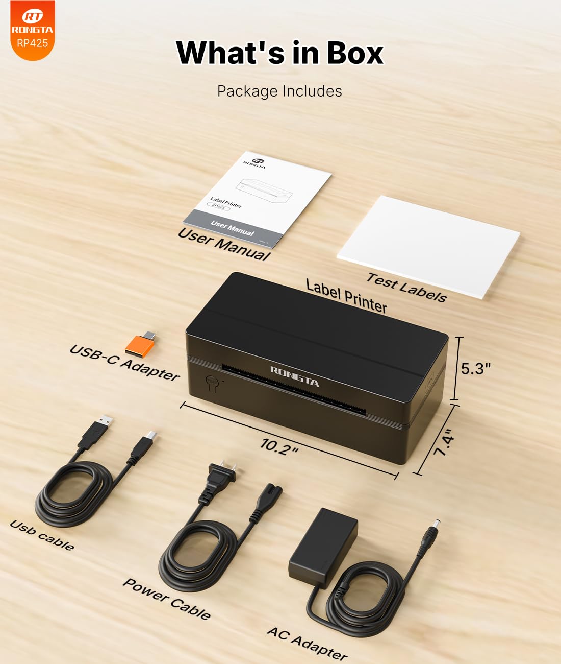 Rongta Bluetooth Thermal Shipping Label Printer, Wireless 4x6 Label Printer for Shipping Packages&Small Business, Compatible Windows/Mac/Android/iOS, Support USPS, UPS, Etsy, Shopify, RP425