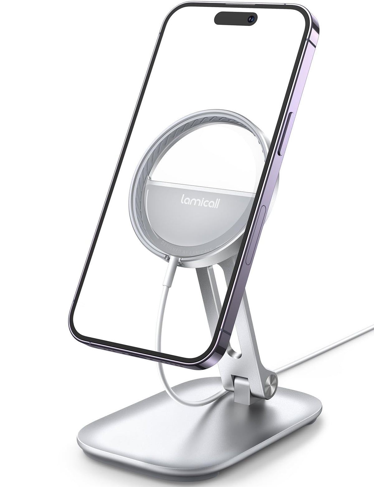 Lamicall Phone Stand for Apple 15W MagSafe Charger - Dual Hinge Collapsible Adjustable Charging Holder Dock for Desk Nightstand, Fit for Airpods, iPhone 17/16/15/14 Series[Only Stand]