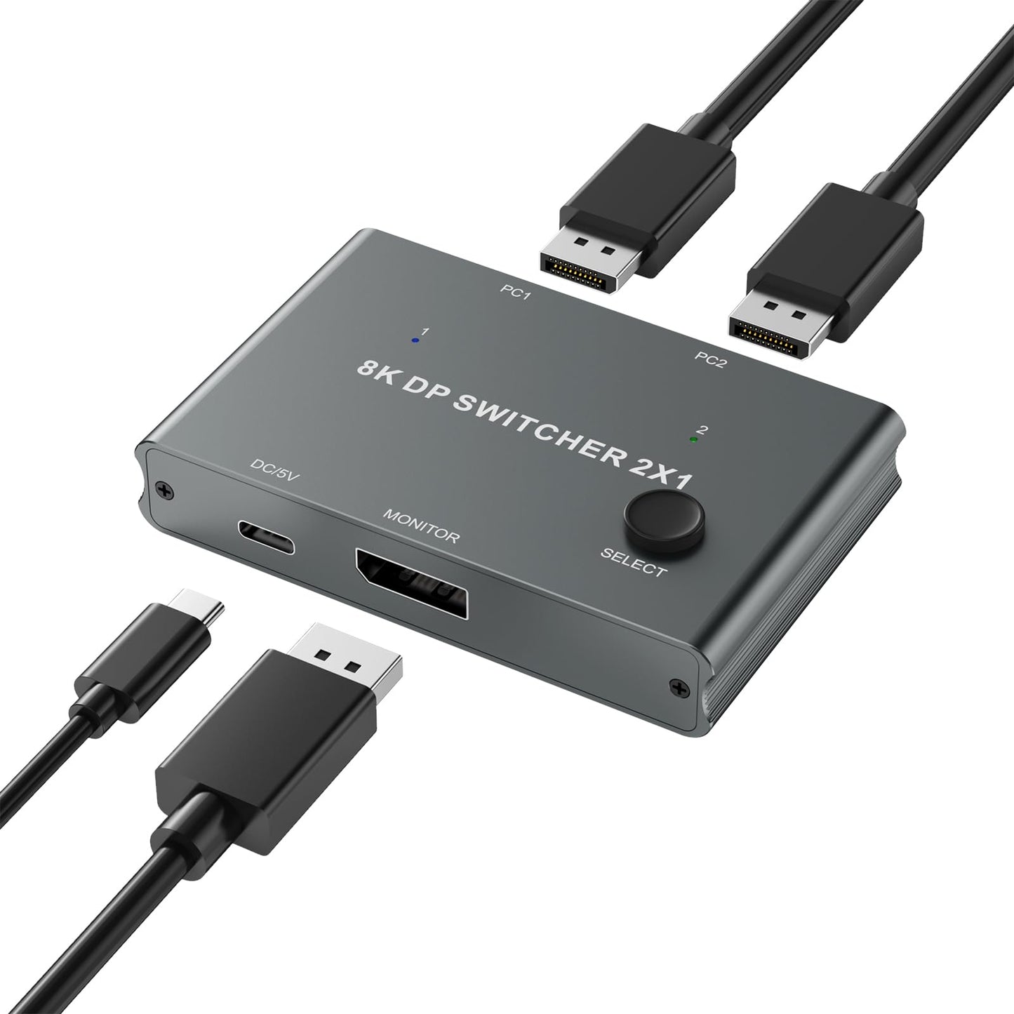 Displayport Switch 2-in-1-out, 8K@60Hz, 4K@120Hz, Resolution DP 1.4 DisplayPort Switcher Selector Box【Not Support Bi-Direction .Not Support1 in 2 Out 】