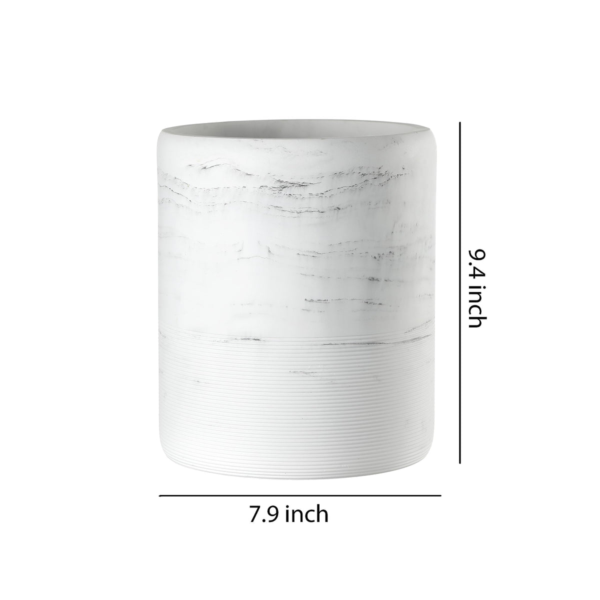 QL DESIGN Bathroom Trash Can - Decorative Wastebasket Finished in Resin, Beautiful Marble Look, Modern Round Waste Basket for Bathroom, Powder Room Or Living (Marble Style), white
