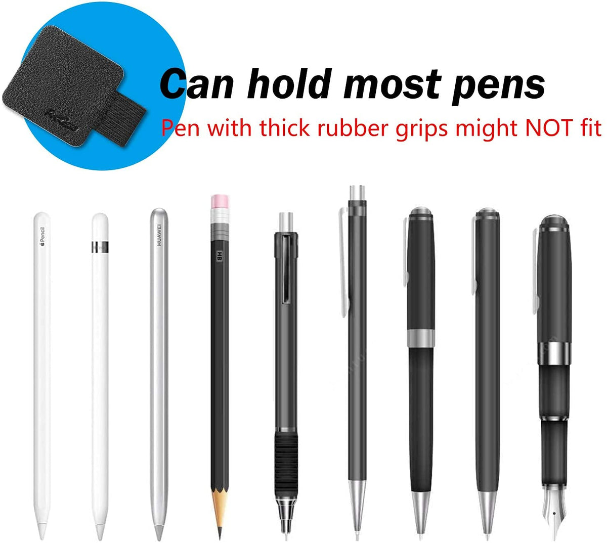 ProCase (5 Pack) Pen Loop Holder for Notebooks Journals Planners Tablet Case, Self Adhesive Leather Pencil Holder with Elastic Loop for Pens, Apple Pencil, Stylus Pen -Black
