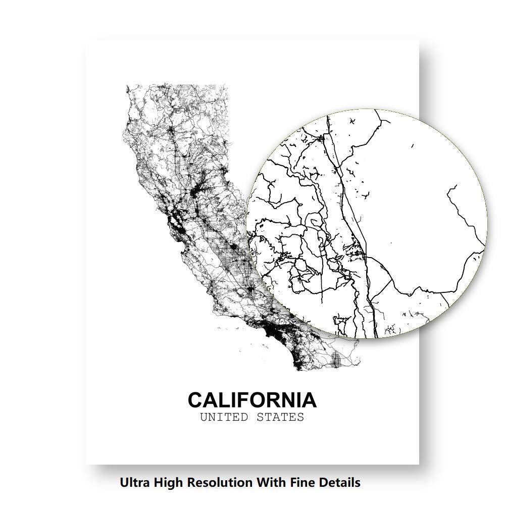 Eleville 11X14 Unframed California United States Country View Abstract Road Modern Map Art Print Poster Wall Office Home Decor Minimalist Line Art Hometown Housewarming wgn164