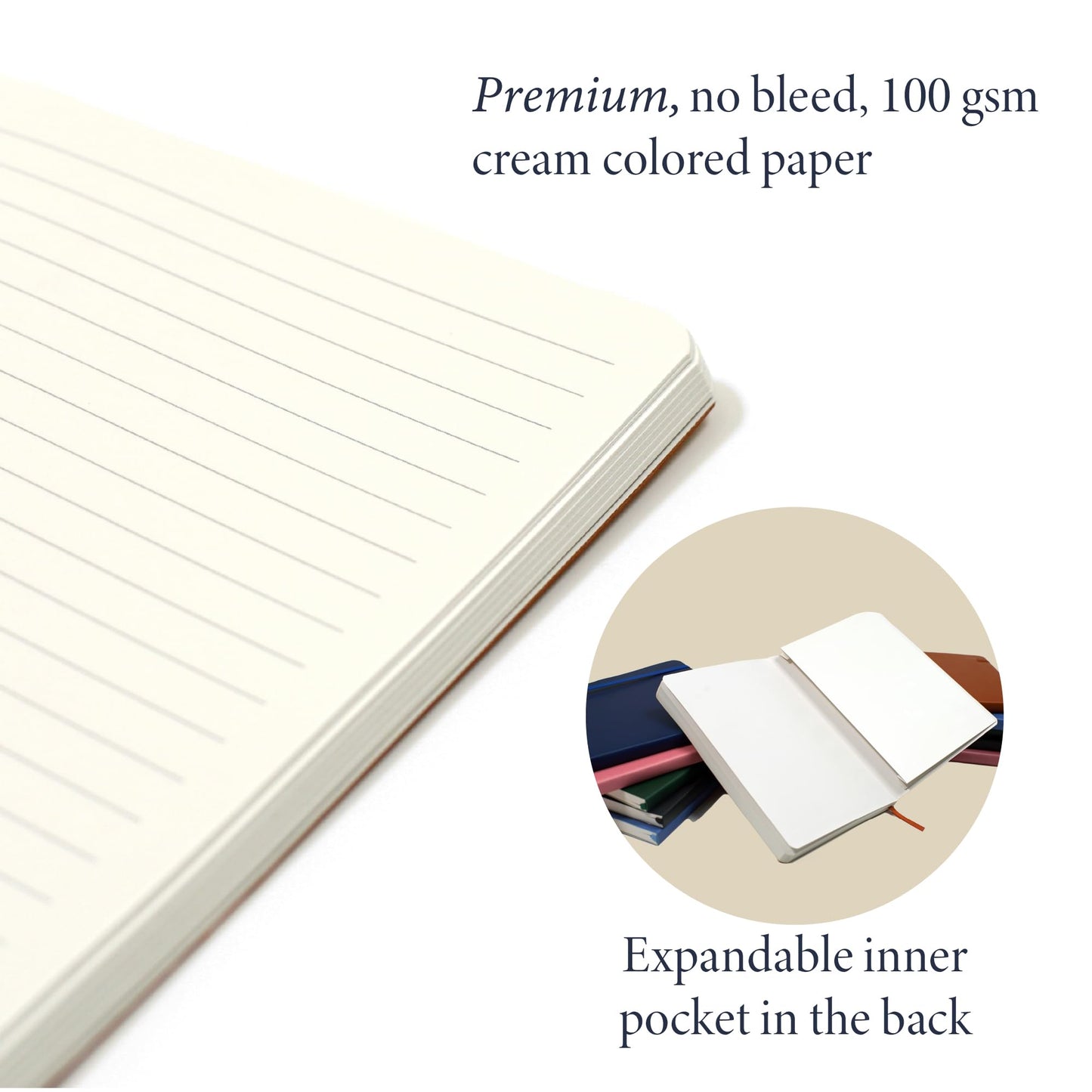 Softcover Ruled Journal with Thick 80 gsm Lined Cream Paper A5 size (8.3 inches x 5.4 inches) - Daily Writing Notebook for Travel, School and Office Use - Diary for Women and Men - Midnight Blue