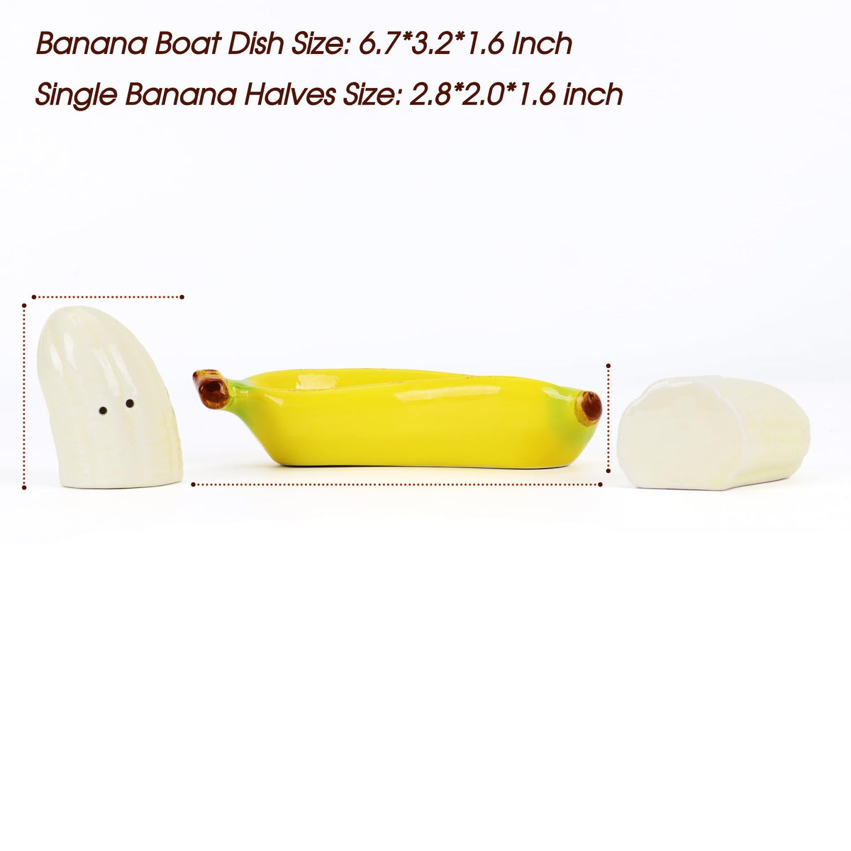 Banana Salt and Pepper Shakers Set with Banana Boat Tray – Hand-Painted Ceramic Kitchen Decor, Cute Fruit Tableware, Fun Tropical Dining Accessory, Unique Gift for Home (1 Pack)