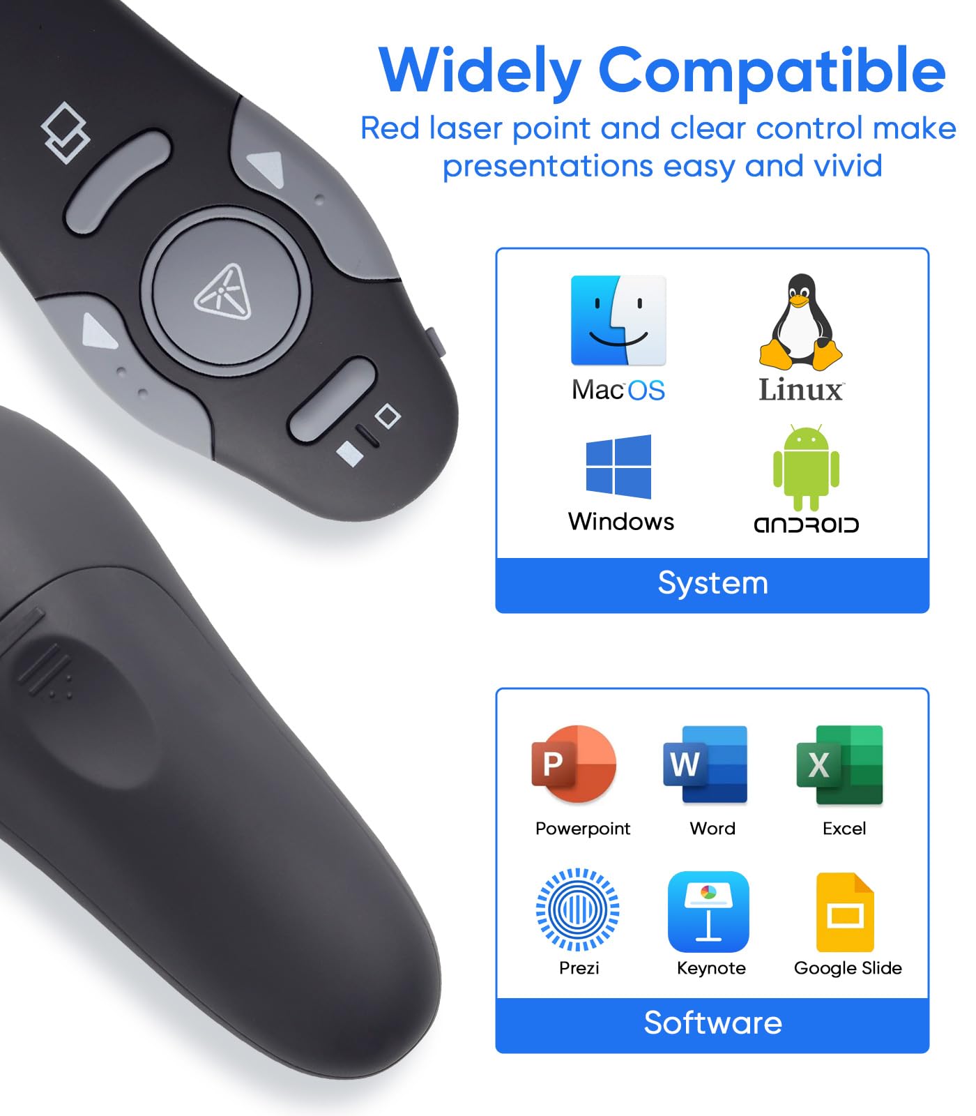 Agaritek Presenter Clicker for PowerPoint Presentations, USB Wireless PPT Remote Clicker with Laser Pointer for Mac/Windows/Linux, Google Slide/PPT/Keynote, Page Flip, Full/Black Screen, Plug and Play