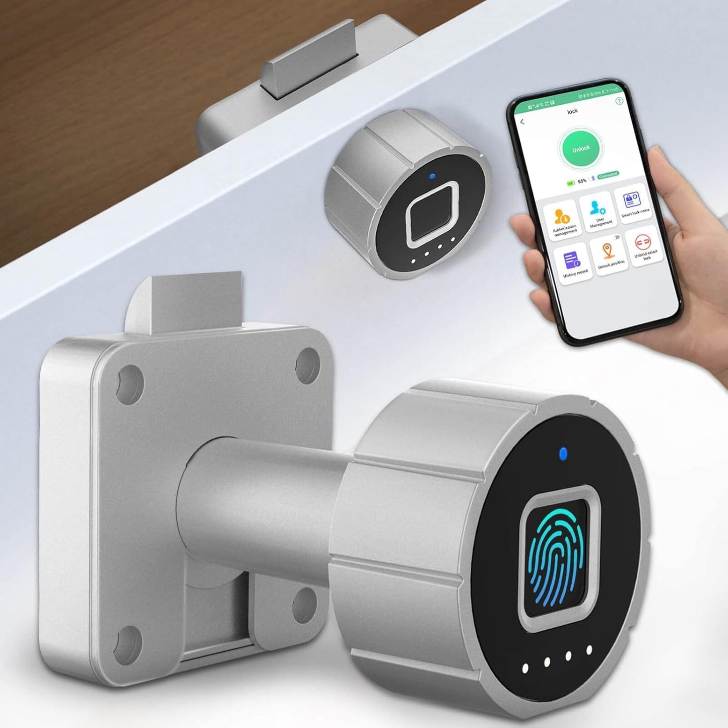 Fingerprint Cabinet Lock 32mm eLinkSmart Child Safety Baby Proofing Biometric Keyless Bluetooth Electronic Smart Drawer Lock for Furniture Liquor Locker Pantry Cupboard - 1.26"