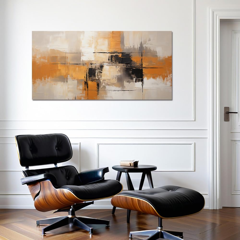 Sense&Sensitivity Arts Modern Abstract Canvas Wall Art - Premium Textured Orange, Grey, Black Artwork for Home and Office Decor Wall Painting Contemporary Geometric Print Pictures Home Decoration Ideas