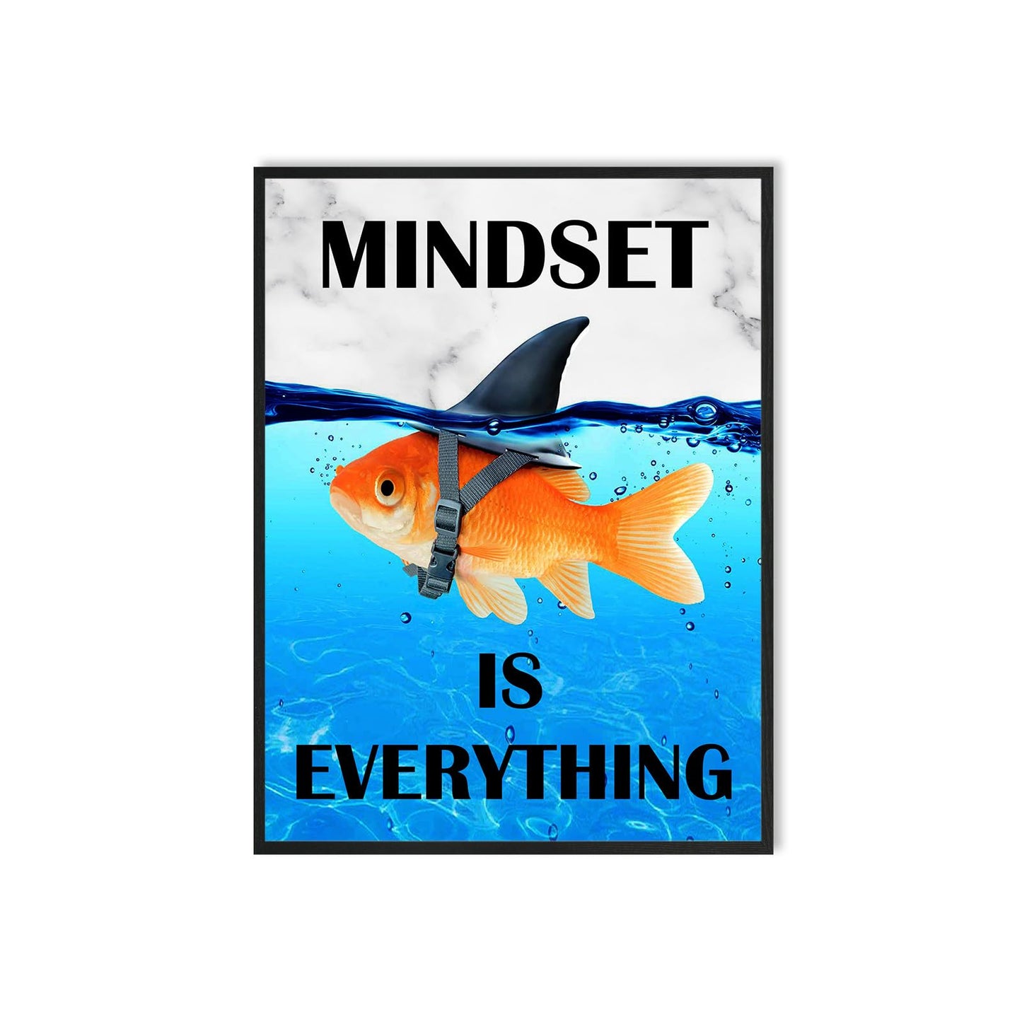 Mindset Is Everything Wall Art:Motivational Wall Decor for Office,Goldfish Prints Posters Inspirational Wall Art Framed,Uplifting Self Improvement Positive Quote Home Office Wall Art 12"x15"