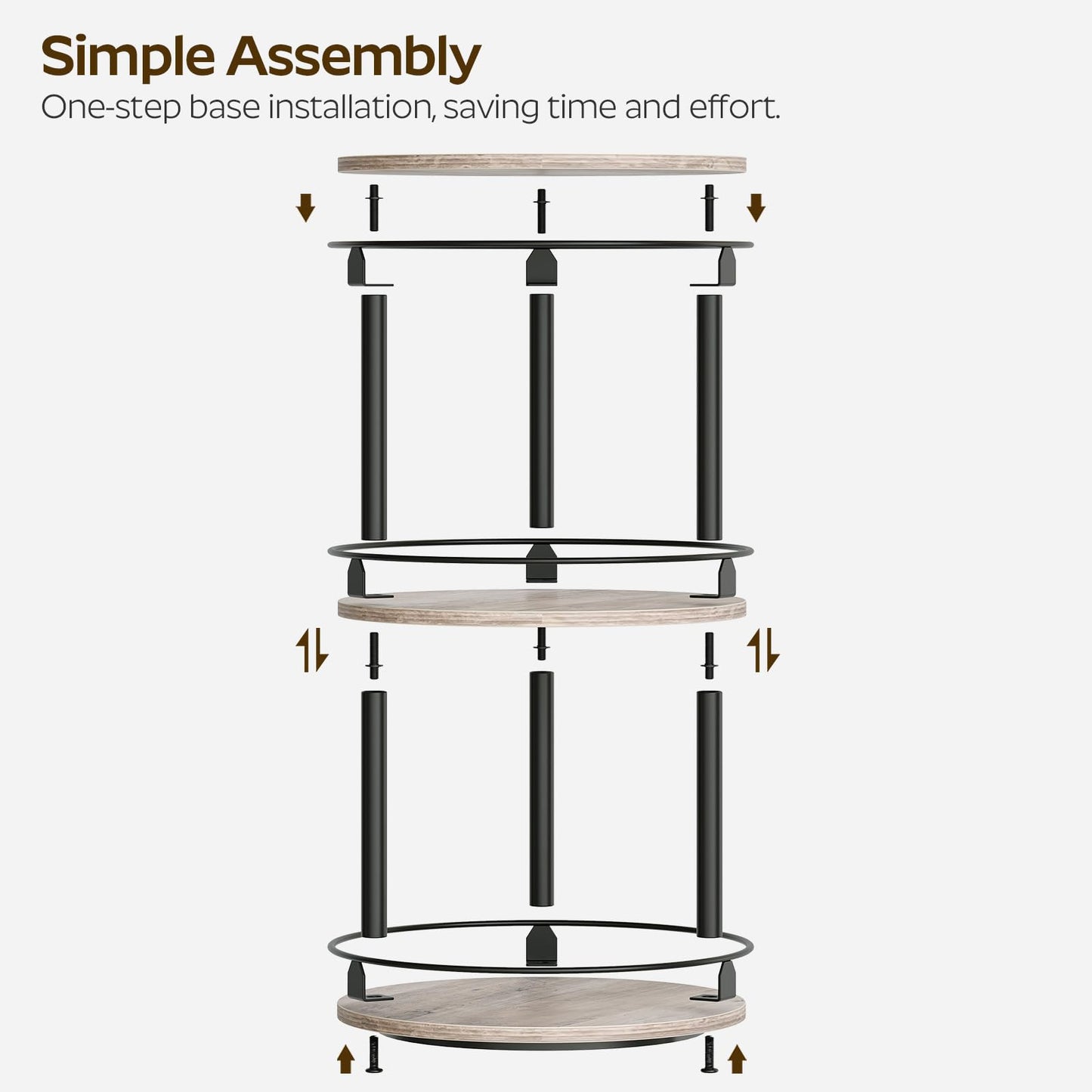 YATINEY 3-Tier Lazy Susan Organizer, Rotating Spice Rack, Spinning Organizer, Industrial Turntable Spice Rack Organizer for Cabinet, Kitchen Countertop, Greige and Black SR23BG