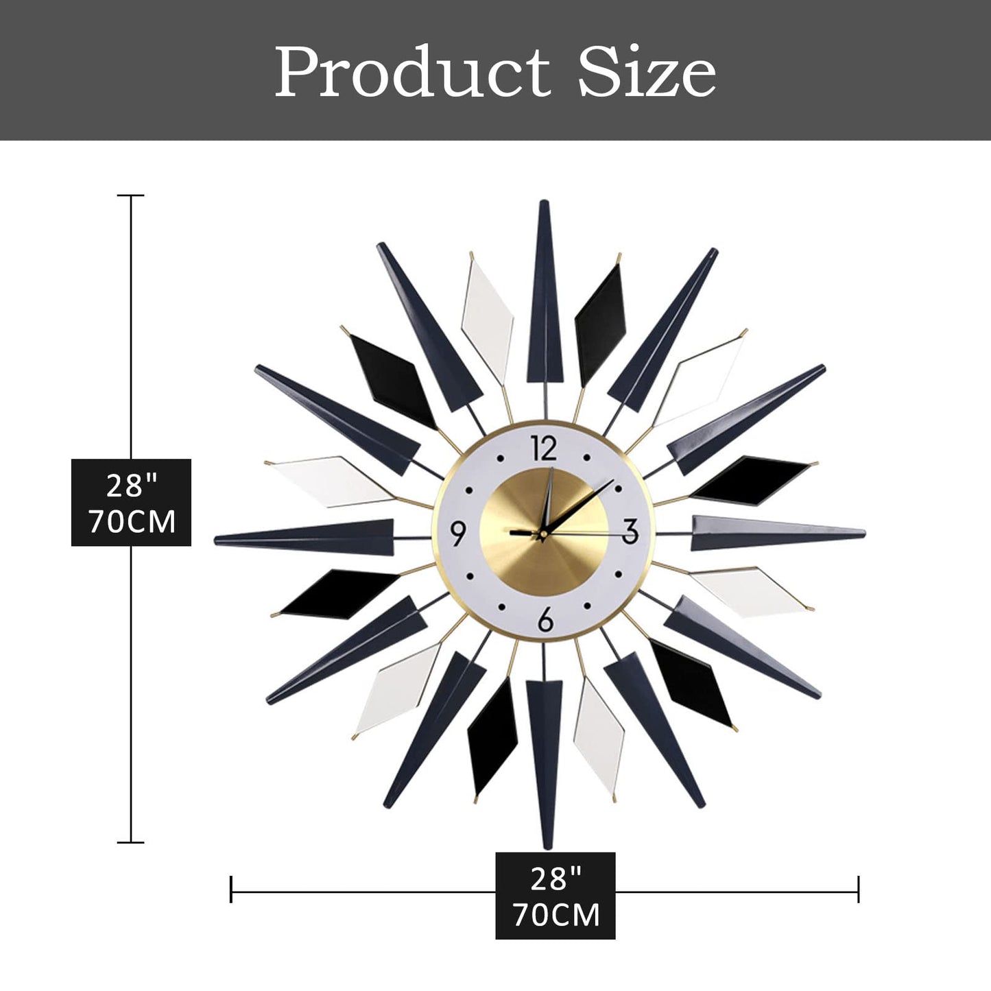 JUGV 28 Inch Modern Metal Unique Design Large Silent Wall Clocks Battery Operated Non Ticking, Wall Clock for Living Room Kitchen Office Decor