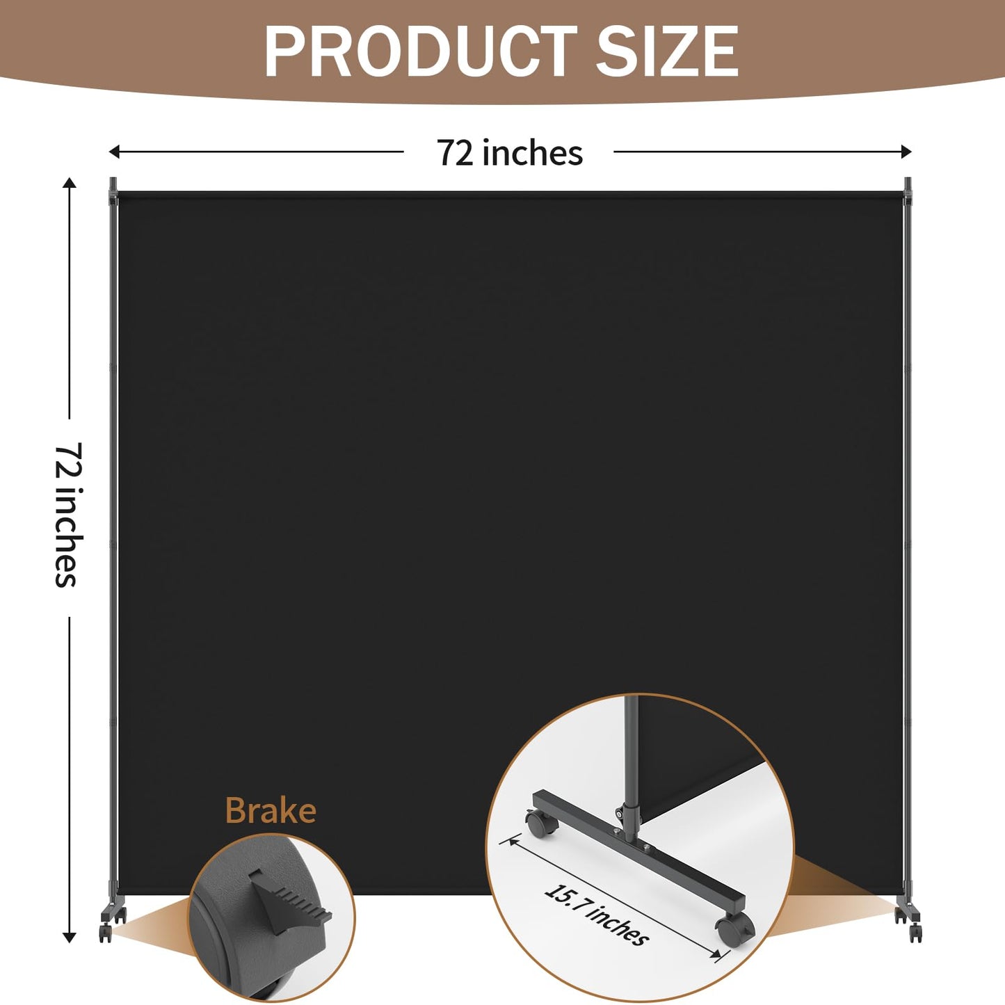 VAMFUTRE Single Panel Room Divider/Privacy Screen with Caster Wheels and Brakes - Stylish and Versatile Partition for Home,Office,School and Restauran (Black, 6FT*6FT)