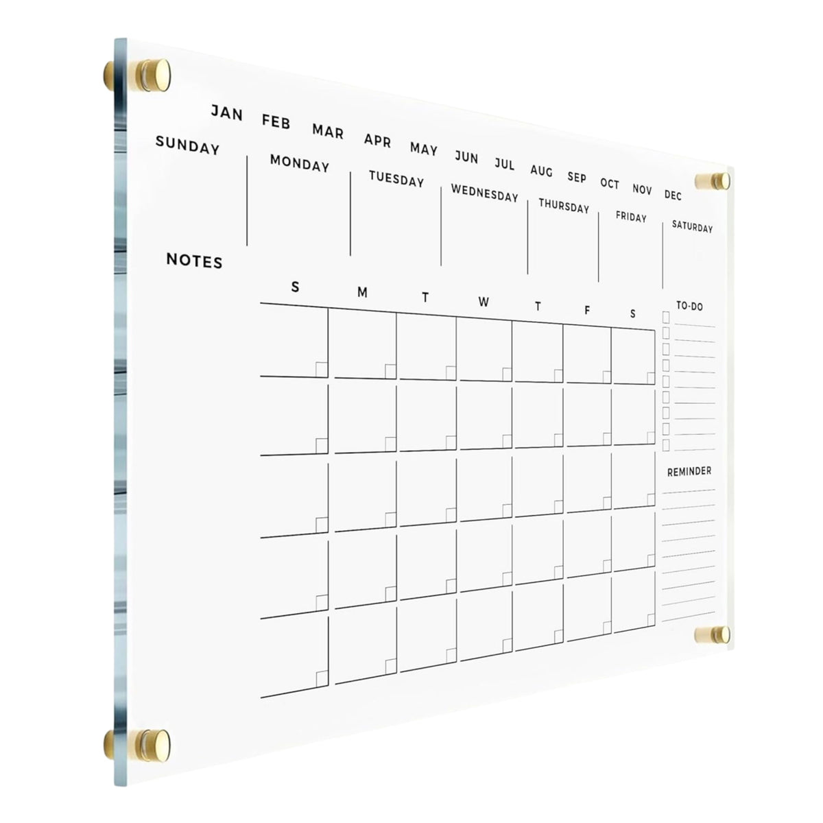 Premium Acrylic Wall Calendar - Dry Erase Board - Large Glass Calendar for Wall - Reusable Board for Office and Home - Gold Hardware (18x14 (Small))