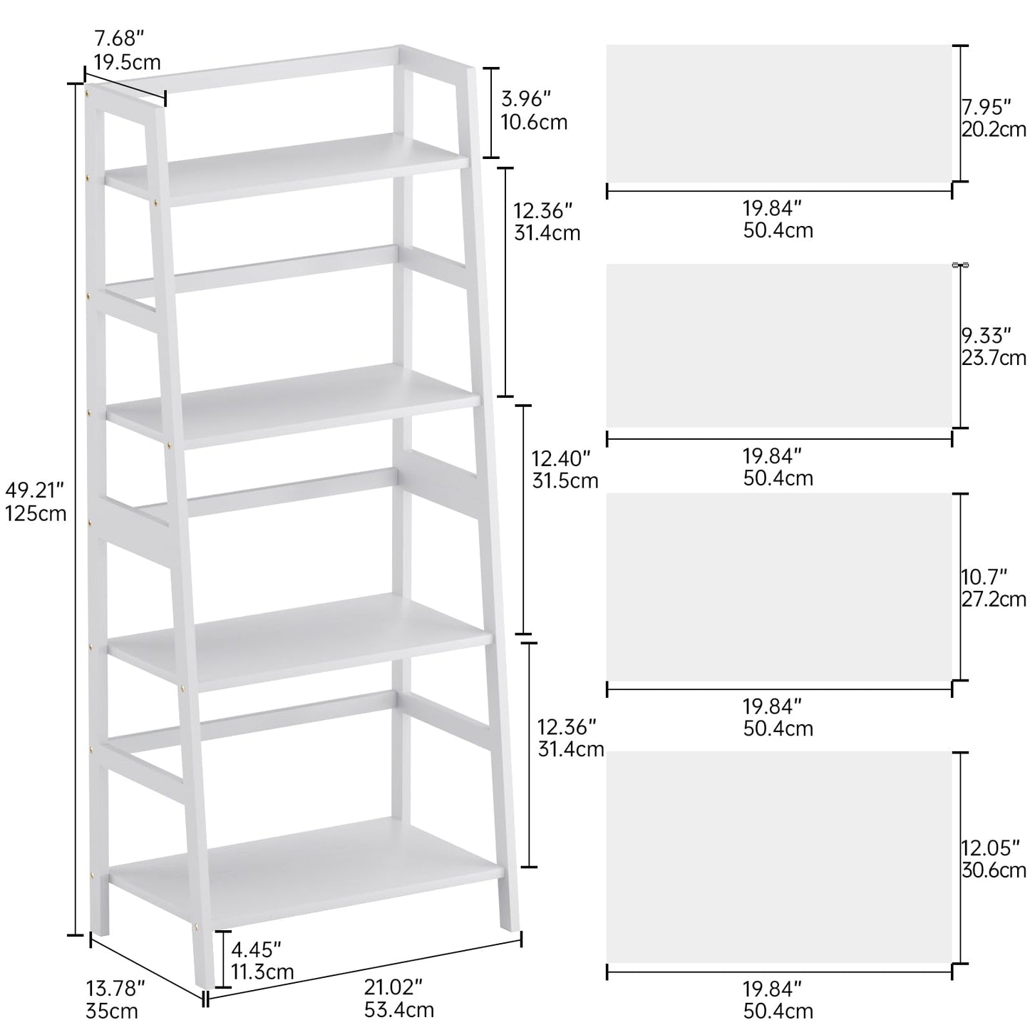HITNET Ladder Shelf, 4 Tier Bookshelf, Floor Standing Bathroom Storage Rack with Bamboo Frame, Home Office Open Display Bookcase, White
