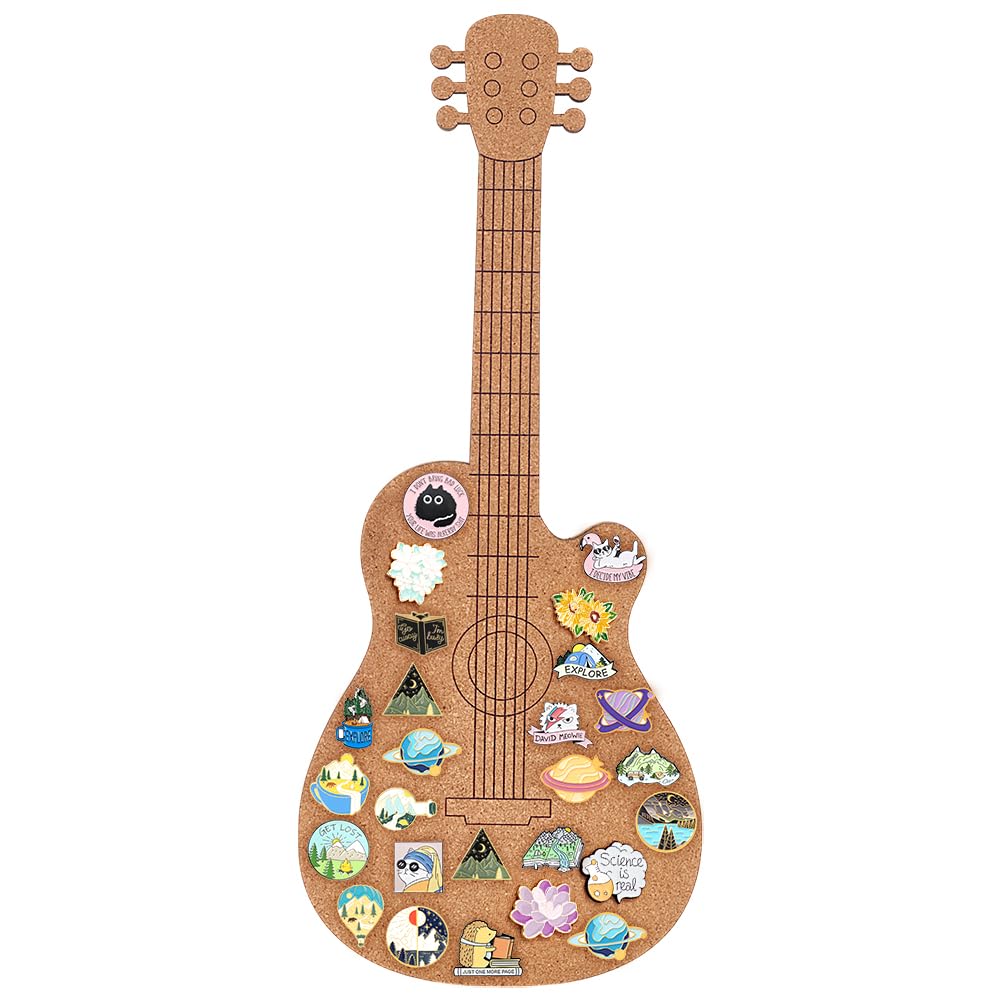 BENECREAT Guitar Pin Cork Board, 15.7x6.5inch Bulletin Display Board Wall Mounted Cork Board for Brooch Pin Storage Display, Office Home and School Decor