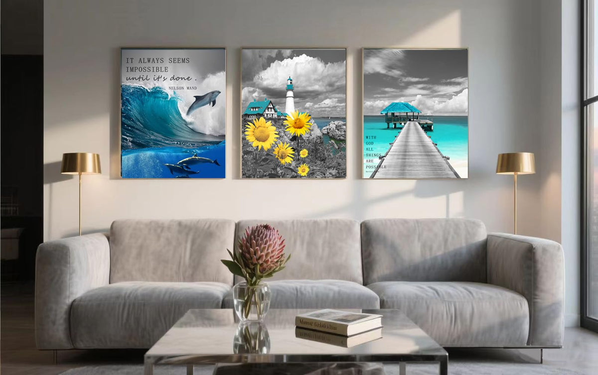 Inspirational Wall Art Canvas Poster Framed Canvas Motivational Print Seascape Ocean Pictures for Bedroom Office Living Room Home Decoration
