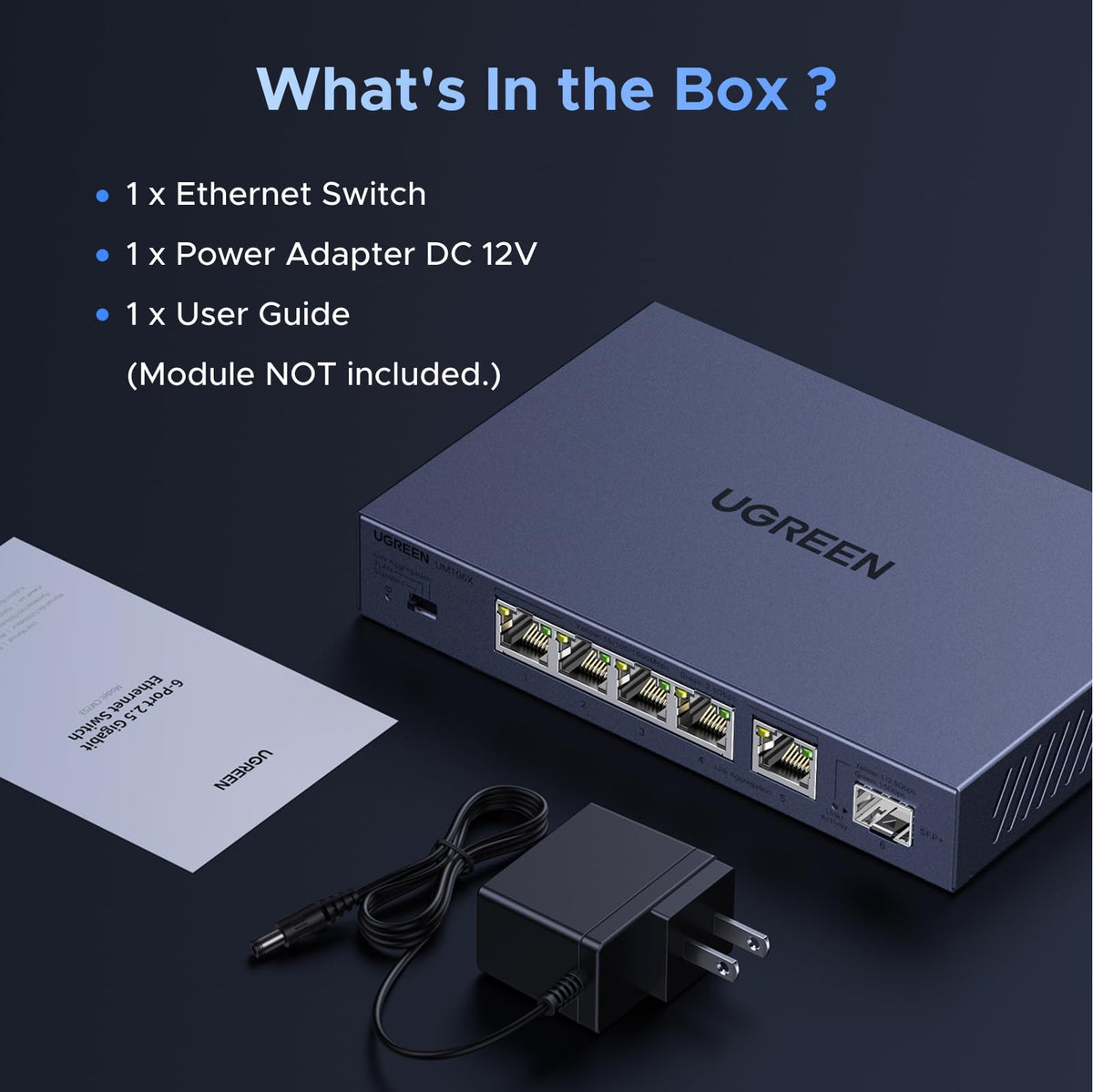 UGREEN 2.5Gb Switch, 6-Port Ethernet Switch, 5 x 2.5Gb + 1 x 10Gb SFP+, Standard/Link Aggregation to 5Gbps/VLAN 3 Modes, Plug & Play Metal Unmanaged Ethernet Splitter, Desktop/Wall Mount, for NAS, PC