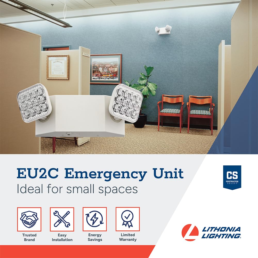 Lithonia Lighting Basics LED Emergency Light, Emergency Lighting with Dual Adjustable LED Lamp Heads, Wall Mount, Damp Location Rated, 90-Minute Backup, 120/277V, White (EU2C M6)