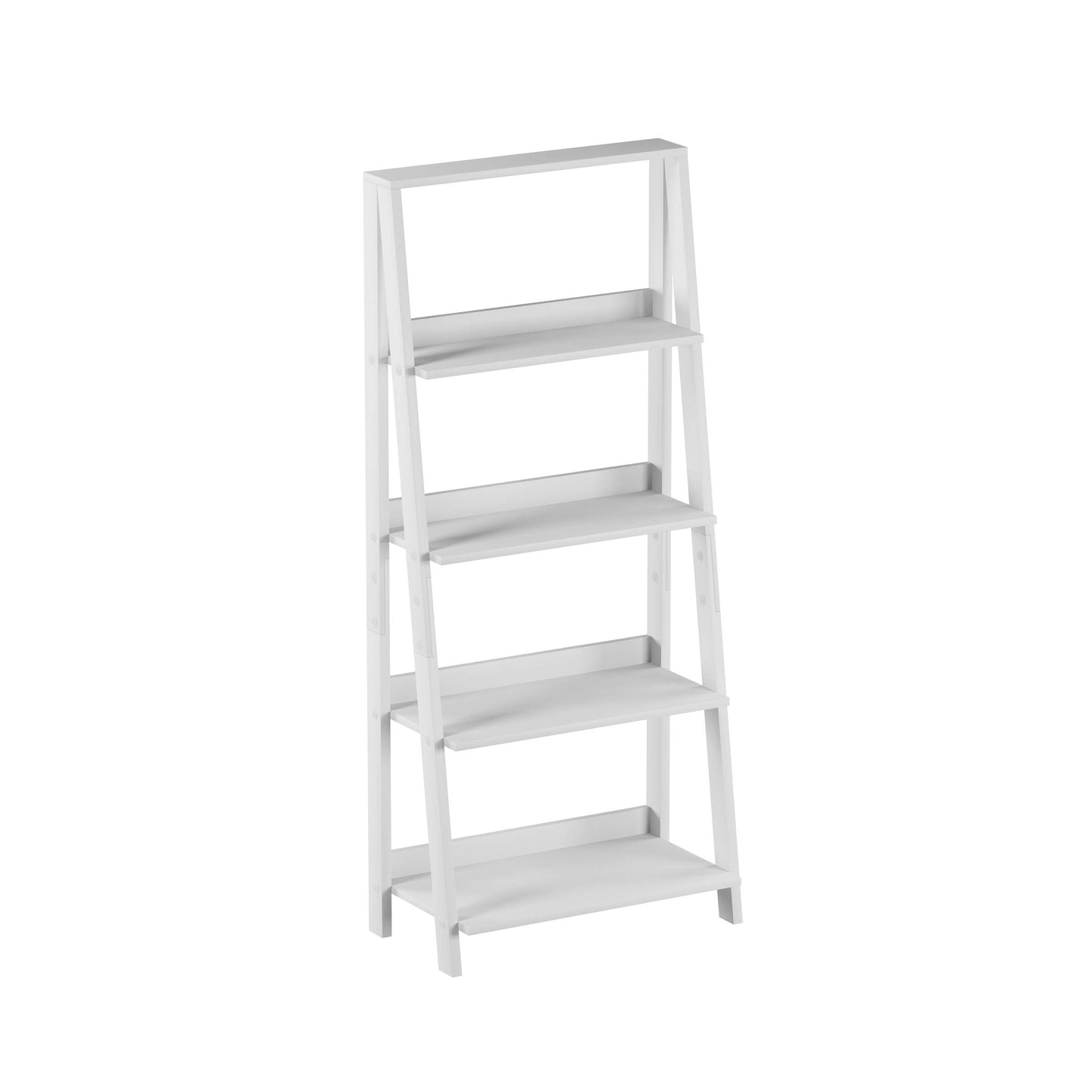 4-Tier Ladder Bookshelf - Freestanding Shelved Bookcase with X-Back Frame and Leaning Look - Display Shelves for Home or Office by Lavish Home (White)
