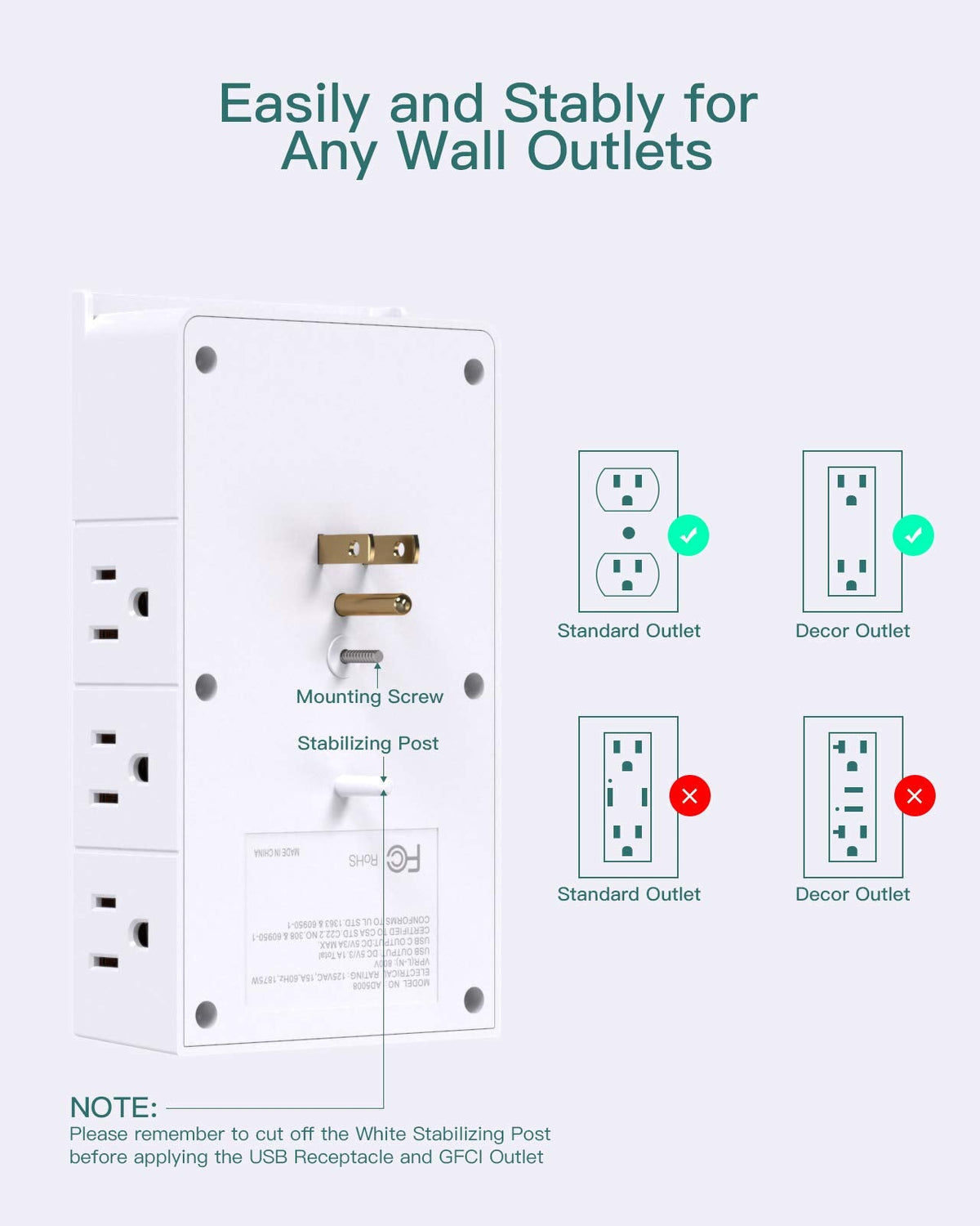 Addtam Multi Plug Wall Outlet, Surge Protector Wall Mount with 12 Outlet Extender 4 Sides and 3 USB Ports (1 USB-C), Outlet Splitter Power Strip for Home Office Dorm Room Essentials, White