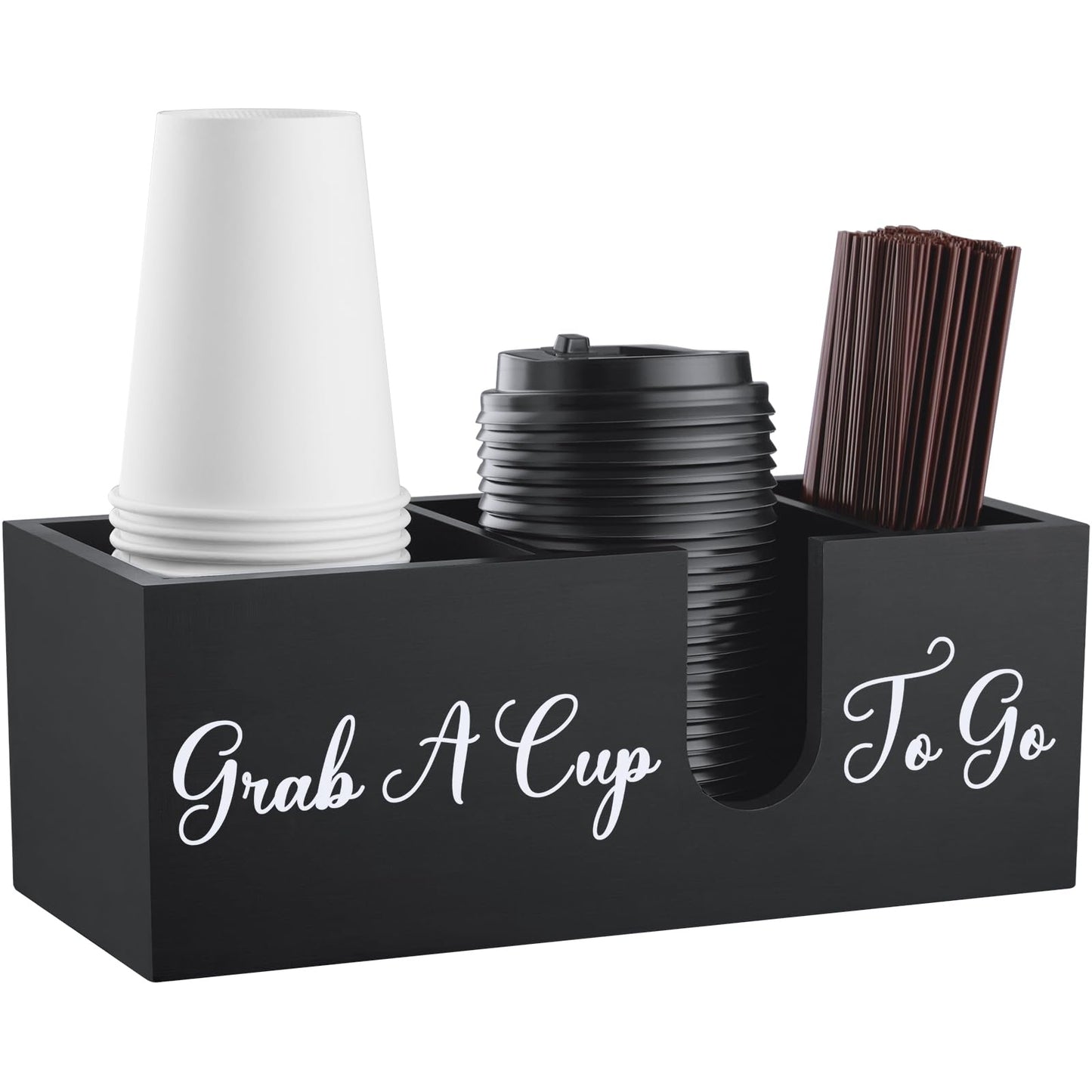 ALELION Coffee Cup Holder for Countertop - Wood Coffee Bar Accessories and Organizer - Coffe Station Organizer for Cup Lid Stirrers Pod