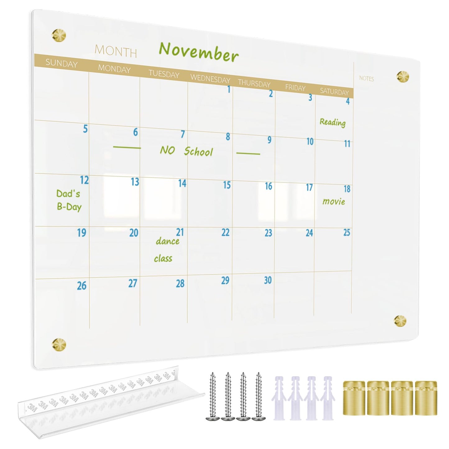 TORASO Glass Dry Erase White Board Monthly Calendar Board, Glass WhiteBoard for Wall, 11.8"x15.7", Planner Board for Home, Office, Schoo（ Monthly-WH-3040）