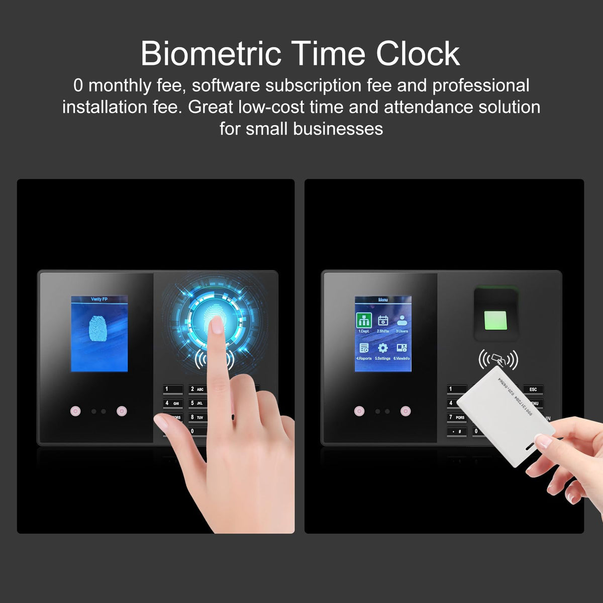 JIAN BOLAND Employee Time Clock, Fingerprint Badge Attendance Machine, 0 Monthly Fee Office Punch Clock for Small Business, 5 Badges Included - T200
