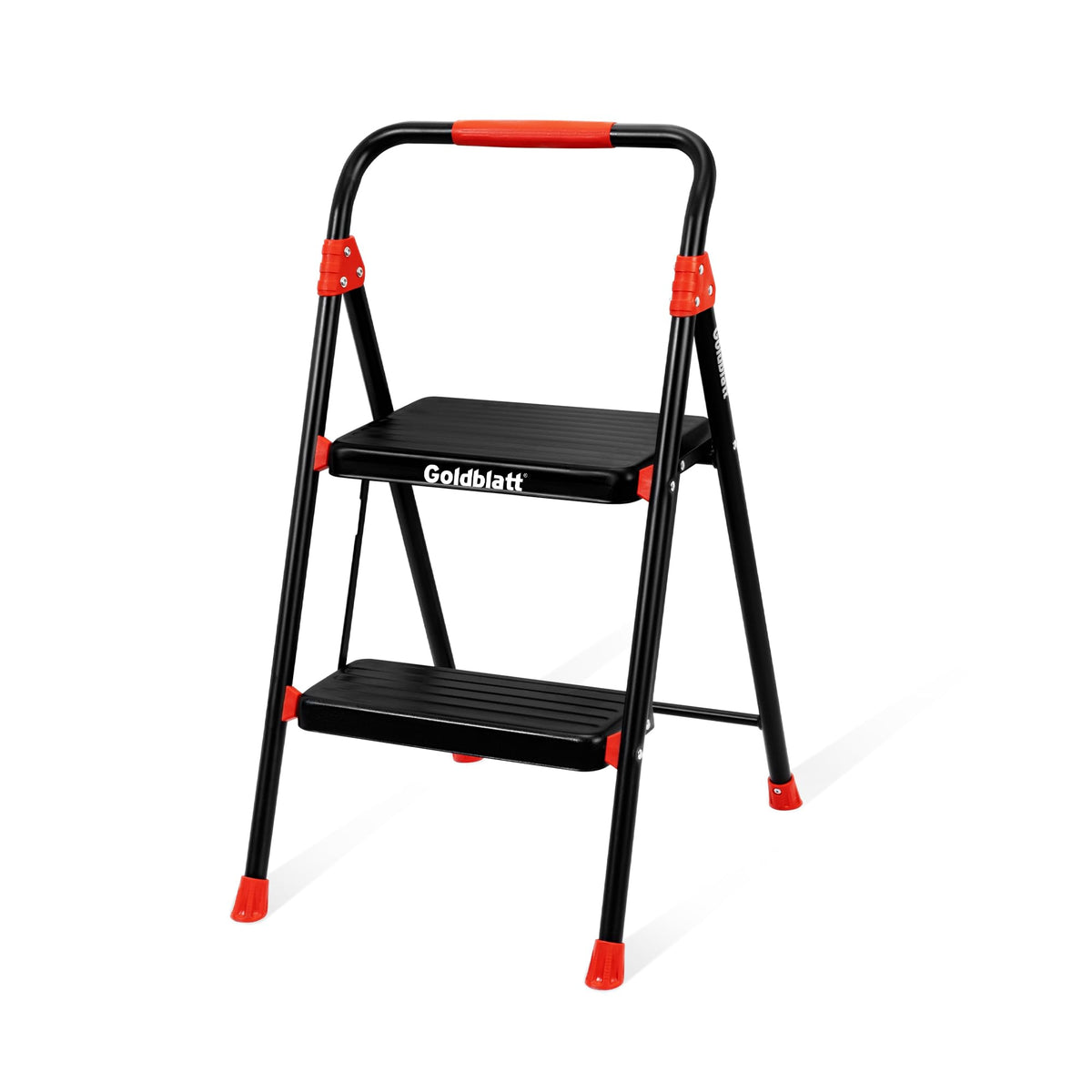 Goldblatt 2-Step Folding Step Stool Heavy Duty Steel Ladder, Auto-Lock Safety, Anti-Slip Wide Steps & Rubber Feet, Ergonomic Padded Handle, Portable for Home, Kitchen, Bedroom, Garage