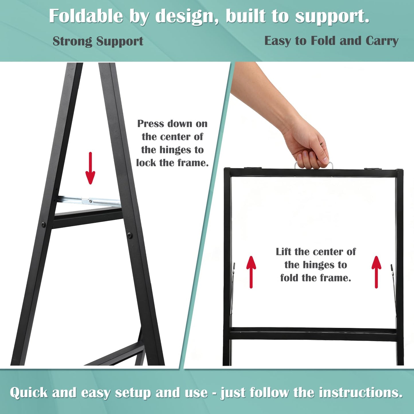 4 Pack 24x36 Inch A-Frame Sandwich Board Signs, Double-Sided Sidewalk Signs, Heavy Duty Sidewalk Signboard with Carry Handles, Frame Only for Outdoor Use