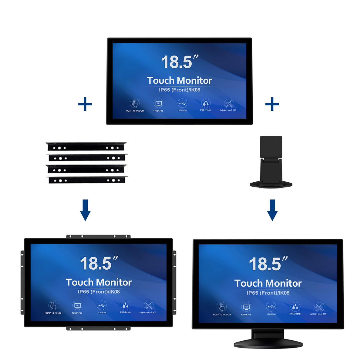 GreenTouch 18.5 Industrial Touch Monitor Open Frame, HDMI/VGA/DVI Interface, Built-in Speakers, Capacitive Touch Screen Technology