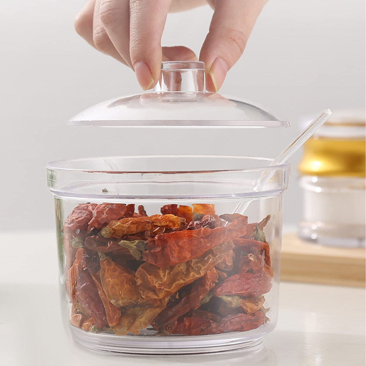Set of 4 Clear Acrylic Sugar Bowl with Lid Salt Spoon Storage Sugar Jar with Lid for Sugar, Salt, Tea, Spices, Herbs, Condiments