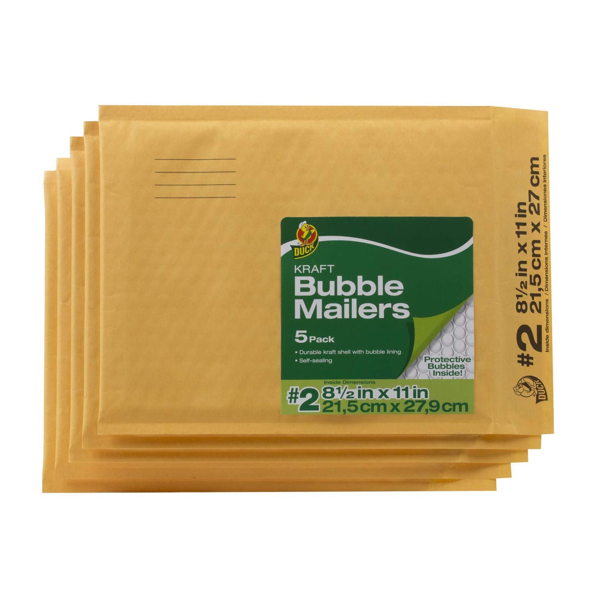 Duck Brand Kraft Bubble Mailers, #2-8.5 x 11 Inches, 5-Pack (284692)