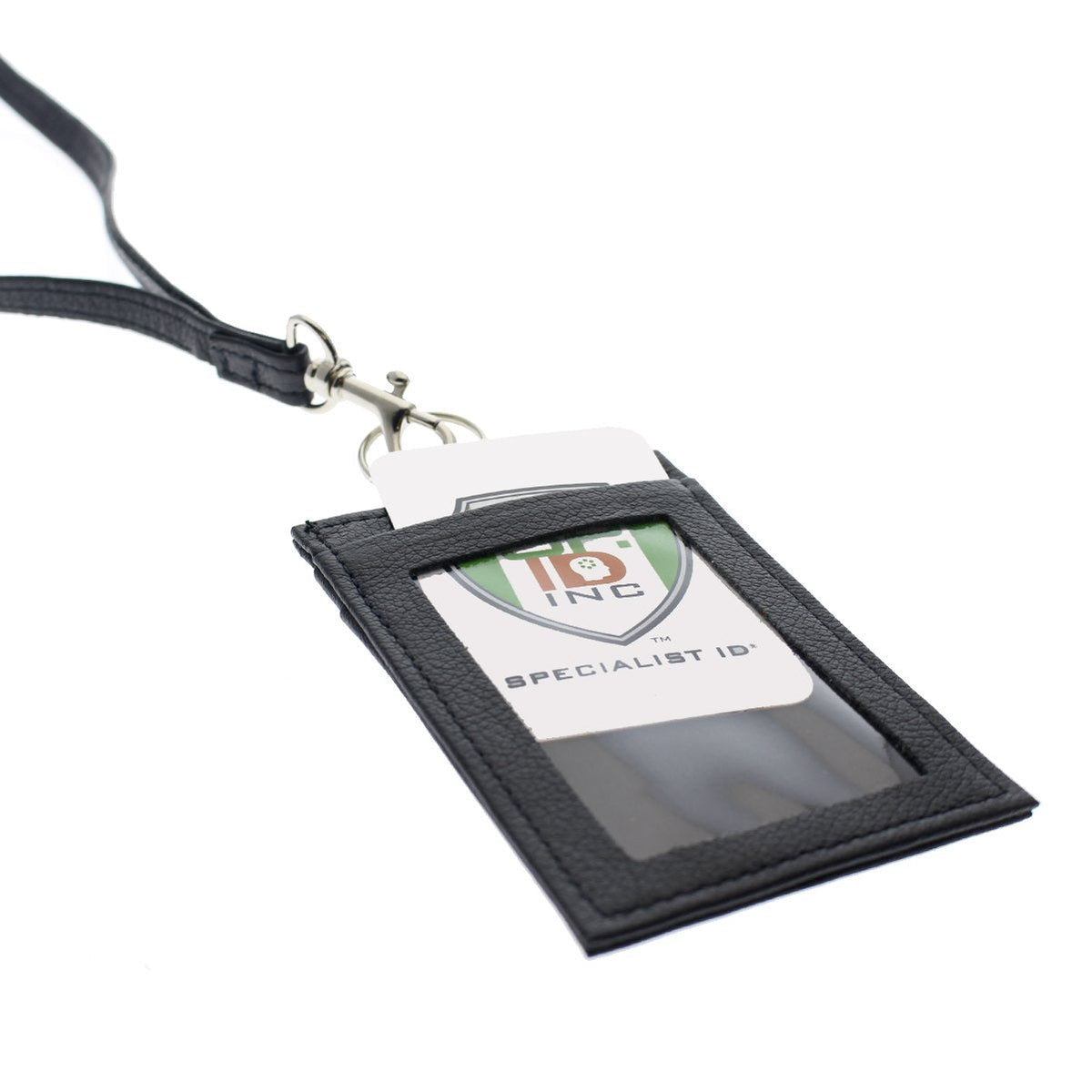 Union Made Leather Badge Holder - USA Manufactured Heavy Duty Four Pocket ID Badge Wallet with Lanyard by Specialist ID