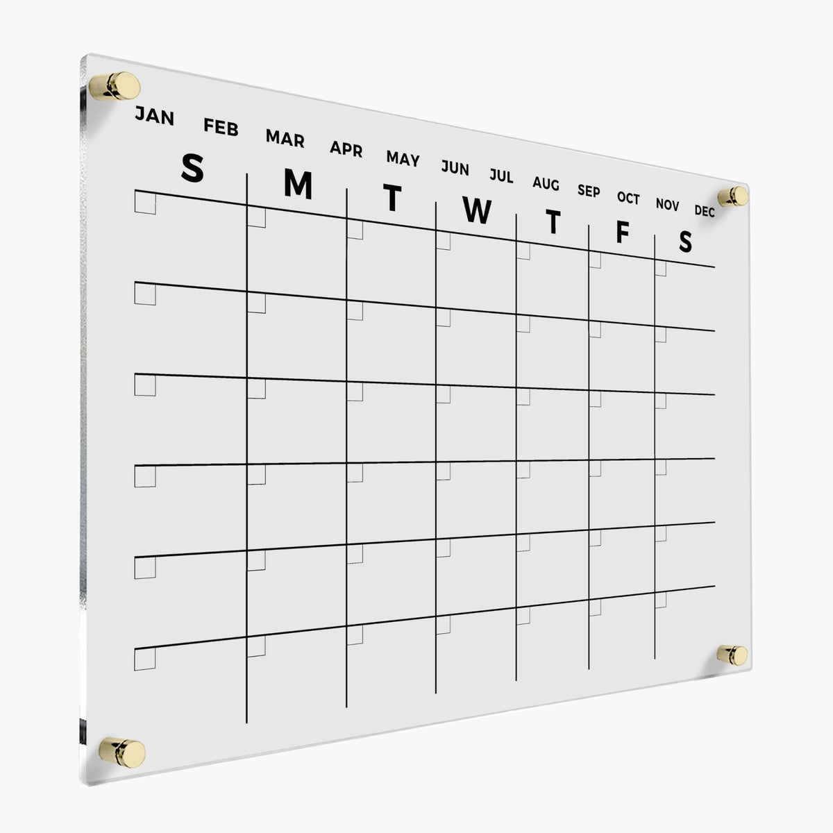 Acrylic Dry Erase Monthly Wall Calendar - Reusable Planner Board, Family Schedule Organizer, Office Schedule Board (Gold Standoff, 40"x28")