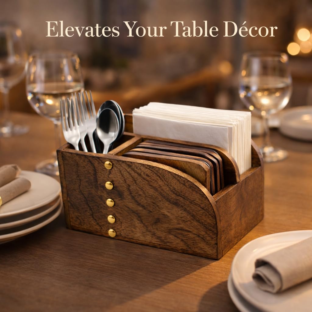 Divit Wooden Drink Coasters Eco-Friendly, Super Absorbent, Handcrafted Antique Look | Tea & Coffee Coasters for Table Protection, Reusable Rustic Home & Office Décor (Dining Table Organizer)