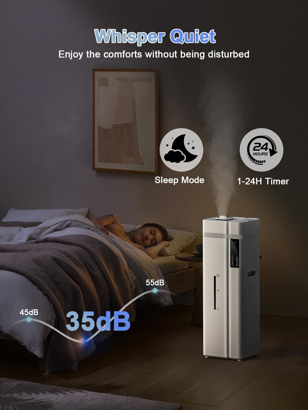 Zeova 13L/3.4Gal Humidifiers for Bedroom, Ultrasonic Warm & Cool Mist Humidifier Large Room, Covers 800ft², 72H Runtime, 24H Timer, 3 Mist Modes Top Fill Quiet Humidifiers for Home, Office, White