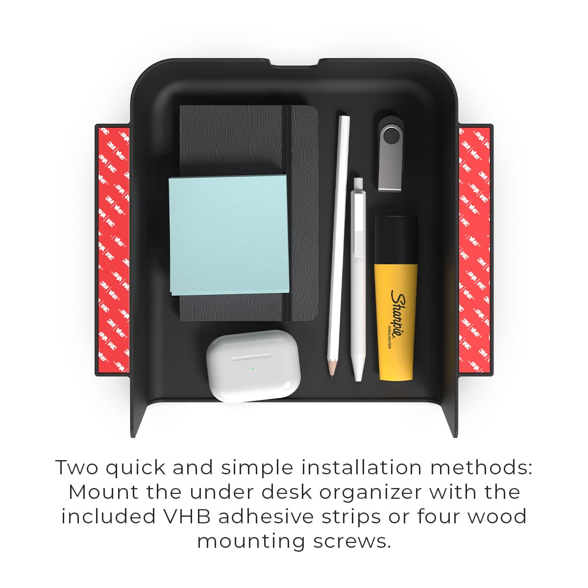 HumanCentric Under Desk Storage Shelf, Drawer Organizer for Office, Workstations, Tables, Sit Stand Desks, Gaming Setups, Mountable Storage Tray, Cable Management, Screw or Stick On with VHB Tape