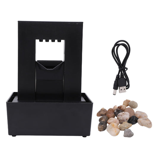 Buachois Tabletop Water Fountain,Small Plastic Indoor Fountain,USB Rechargeable Waterfall Fountain with LED Light,Gurgling Water and Polished Pebble for Feng Shui Effect